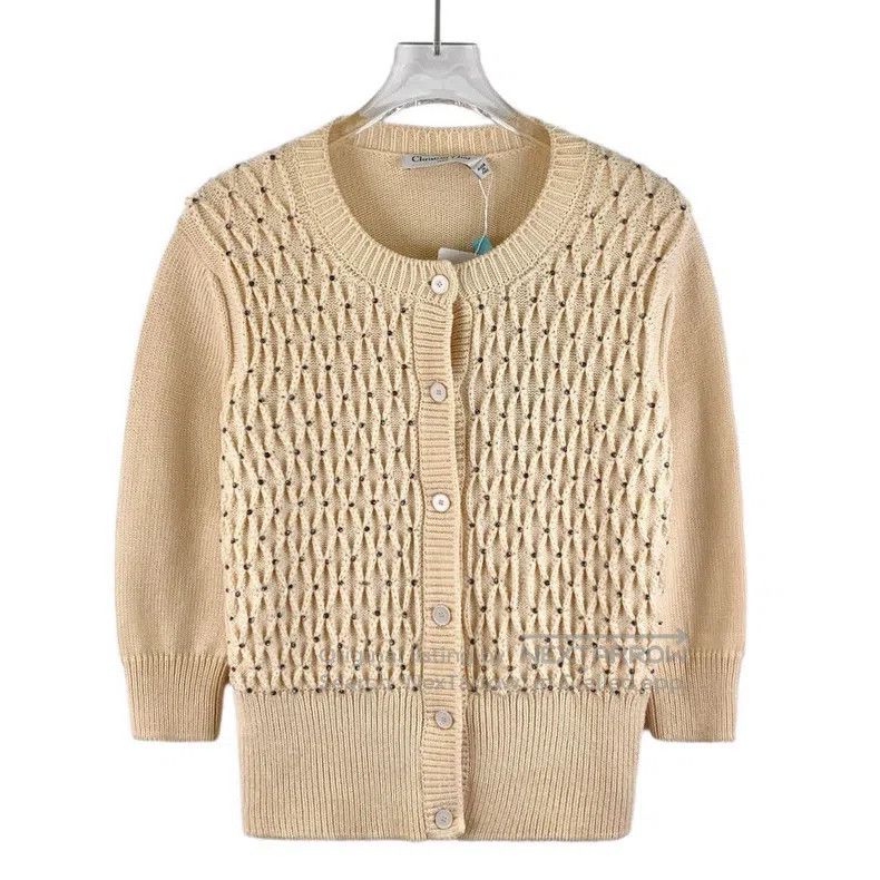 Dior Dior Beige nail diamond wool round neck single-breasted lo Size XS / US 0-2 / IT 36-38 - 1 Thumbnail