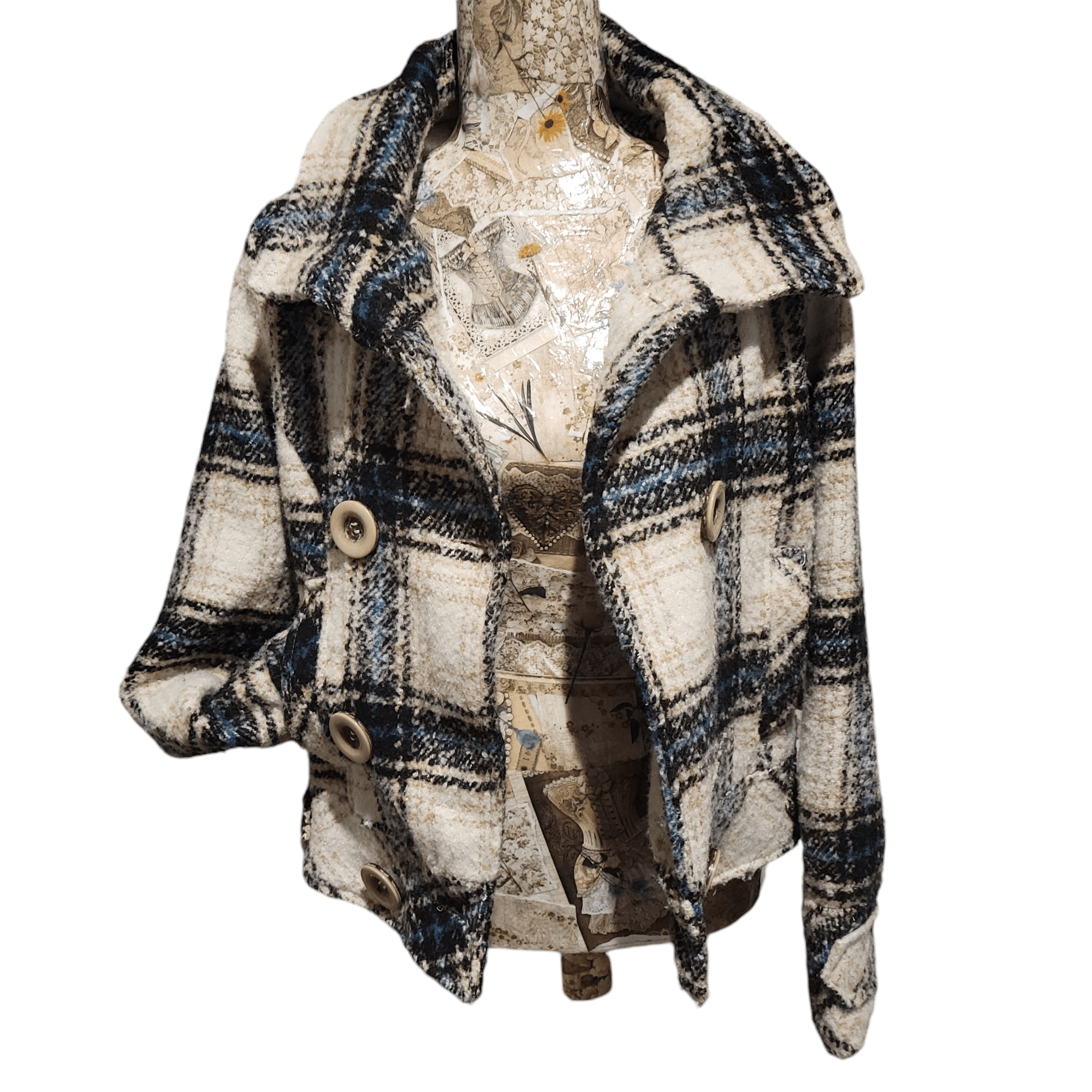NBDN Nobrandedon Dollhouse Checked Plaid Wool Blend Peacoat Size M / US 6-8 / IT 42-44 - 3 Thumbnail