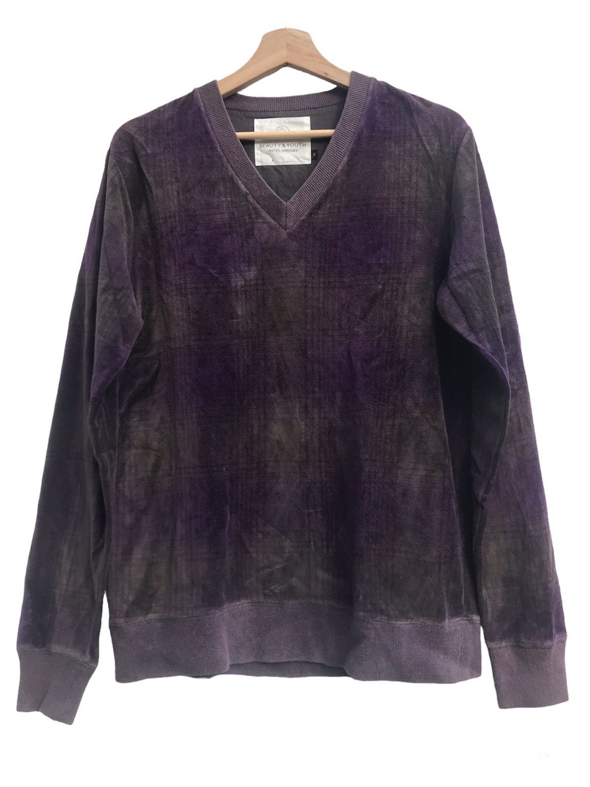 BEAUTY&YOUTH × United Arrows × Velour Plaid V Neck Velour Light Sweatshirt Size US M / EU 48-50 / 2 - 1 Thumbnail