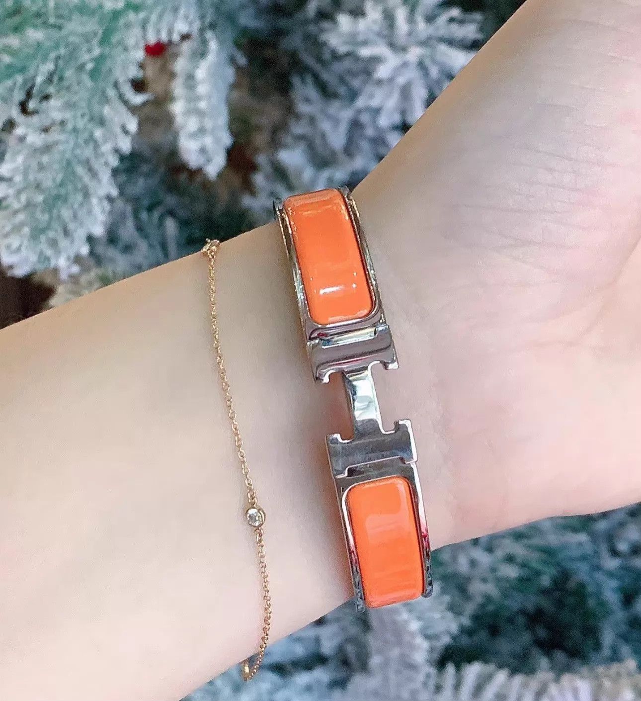 Hermes Hermes Orange H Enamel Bangle Pm Unisex 99 New Hot Size ONE SIZE - 7 Thumbnail
