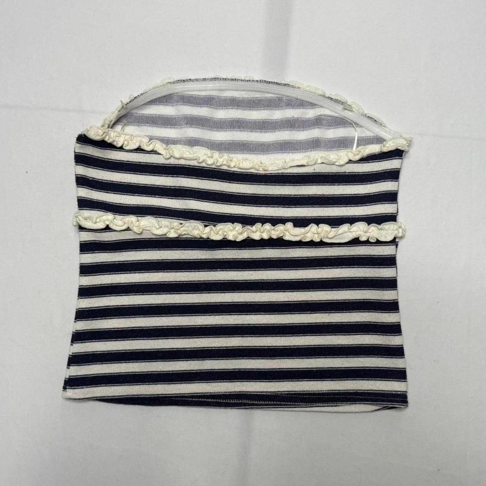 Other La Peche navy + white striped tube top ruffle trim tie back Size XL / US 12-14 / IT 48-50 - 7 Thumbnail