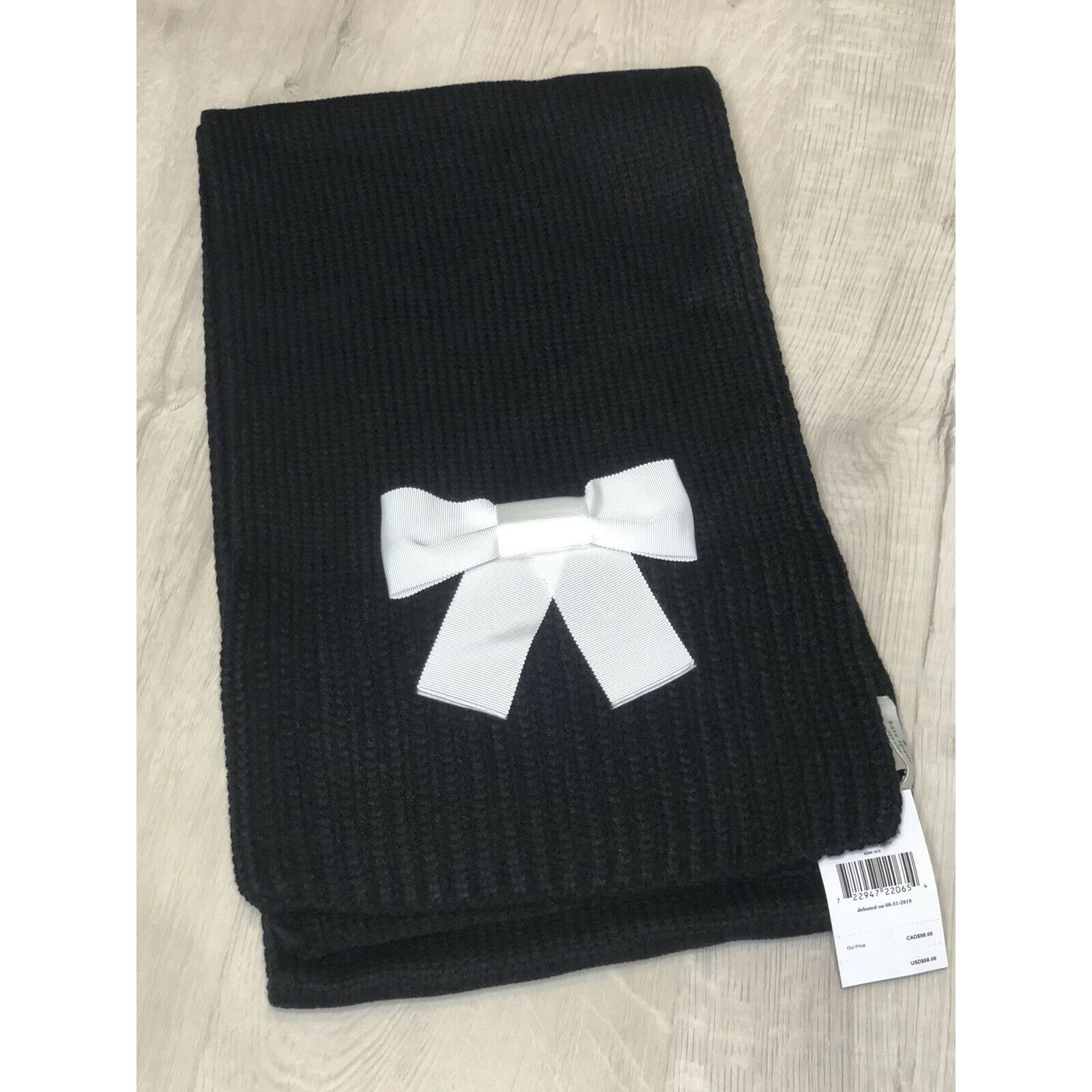 Kate Spade Kate Spade Grosgrain Bow Muffler Knit Scarf Black Size ONE SIZE - 7 Thumbnail