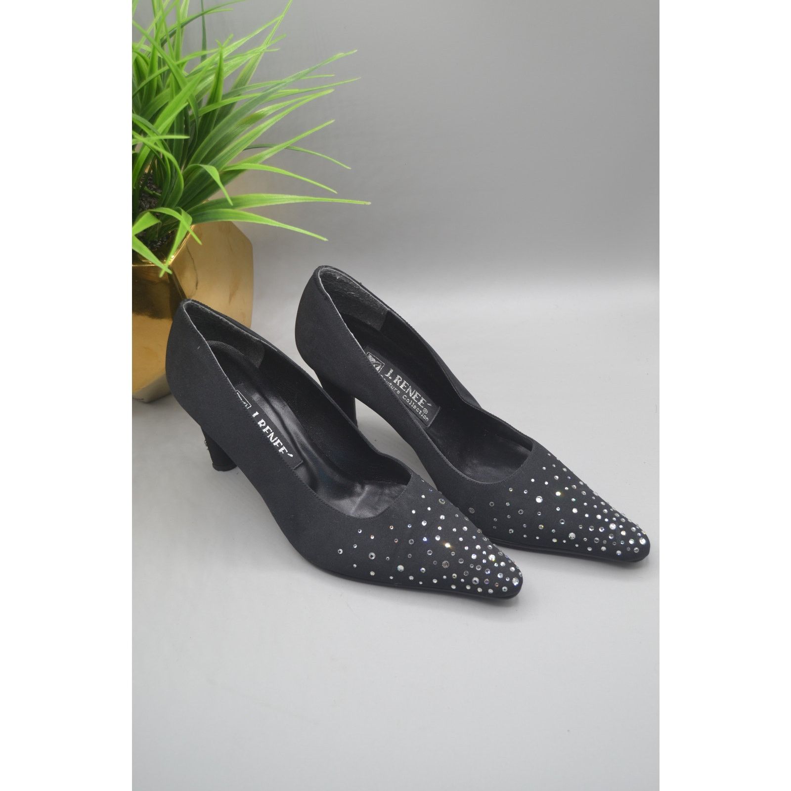 Vintage Black Vintage J.Renee Couture Collection Heels + Rhinestones Size US 7.5 / IT 37.5 - 2 Thumbnail