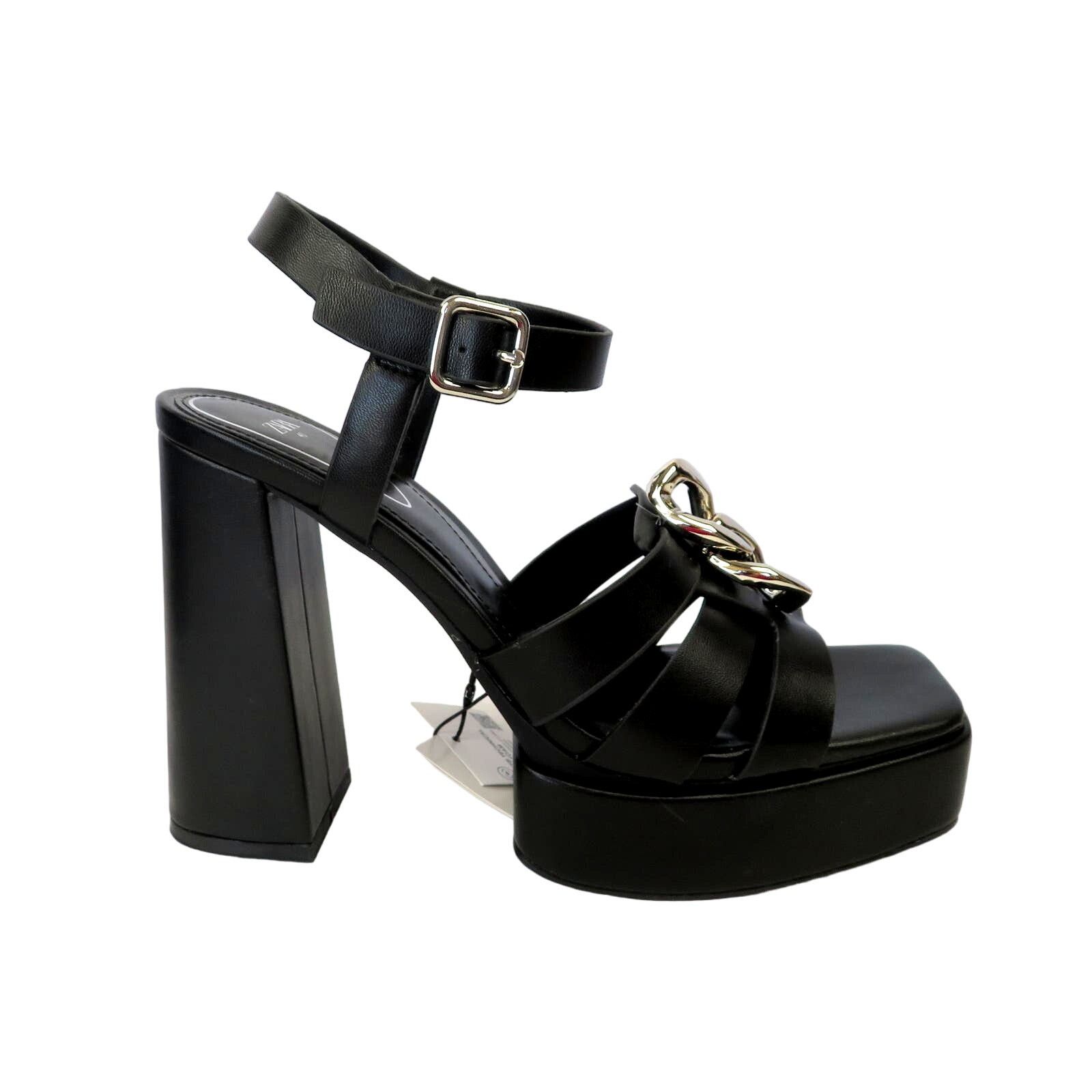Zara ZARA Black Strappy Chunky Platform Sandals w/ Gold Chain Size US 9 / IT 39 - 6 Thumbnail