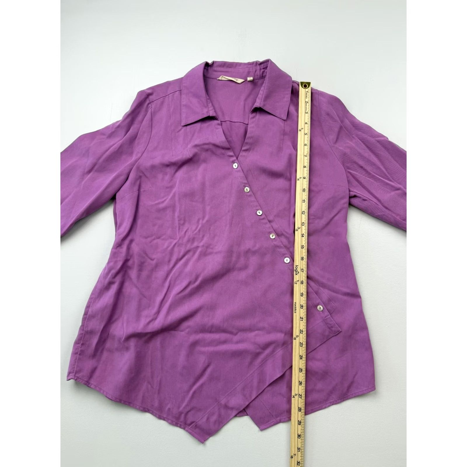 Soft Surroundings Soft Surroundings Blouse Womens XL Purple 3/4 Sleeve Tunic Top Button Hem Casual Everyday Office-Casual V-Neck Solid Size XL / US 12-14 / IT 48-50 - 5 Thumbnail