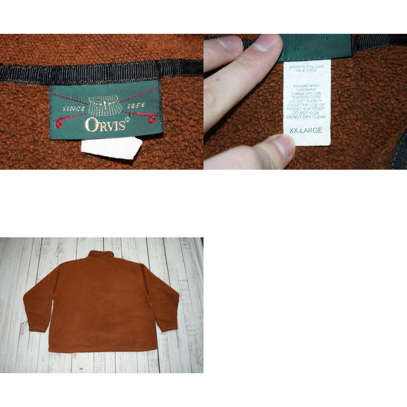 Orvis ORVIS SANDANONA JACKET Mens 2XL Brown Fleece Waxed 80s 90s Shooting Grounds Vintage Snap Zipper Button Pullover Size US XXL / EU 58 / 5 - 8 Thumbnail