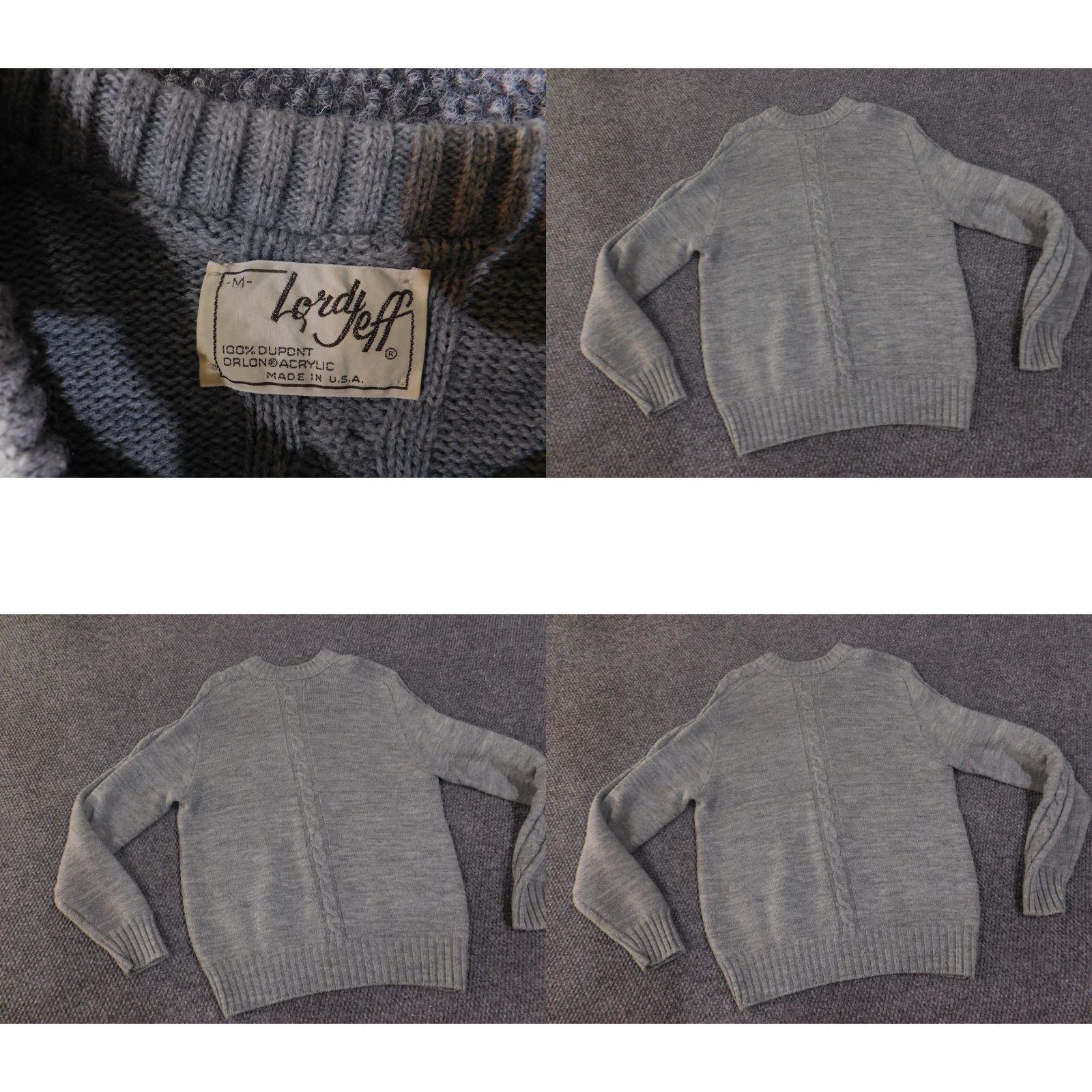 Vintage VINTAGE Lord Jeff Sweater Mens M Gray Cable Knit Crewneck Made USA Orlon Size US M / EU 48-50 / 2 - 8 Thumbnail