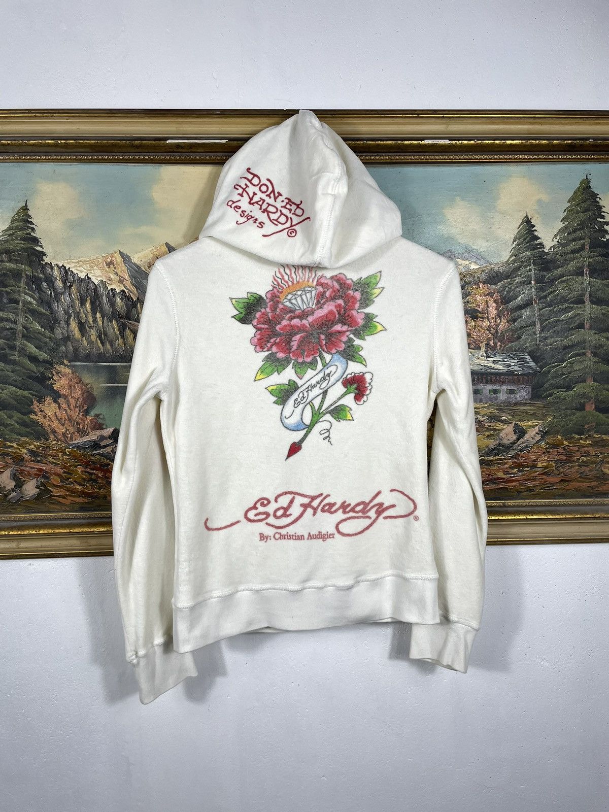 Christian Audigier × Ed Hardy × Vintage Ed Hardy Retro 00s Hoodie Velvet Cyber Affliction Grunge Size US XS / EU 42 / 0 - 1 Thumbnail