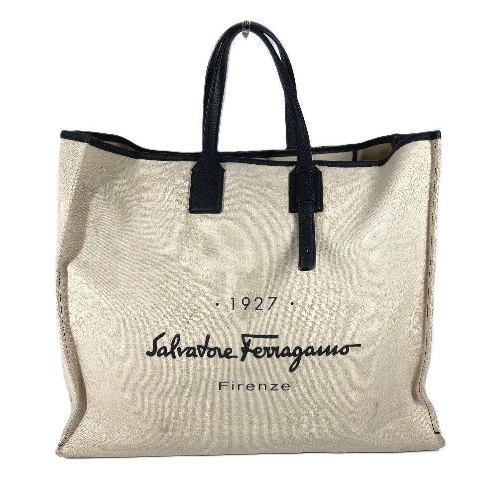 Salvatore Ferragamo Salvatore Ferragamo 1927 Logo Briefcase Tote Bag Big Travel Shoulder Leather/Canvas Unisex Beige Size ONE SIZE - 1 Thumbnail