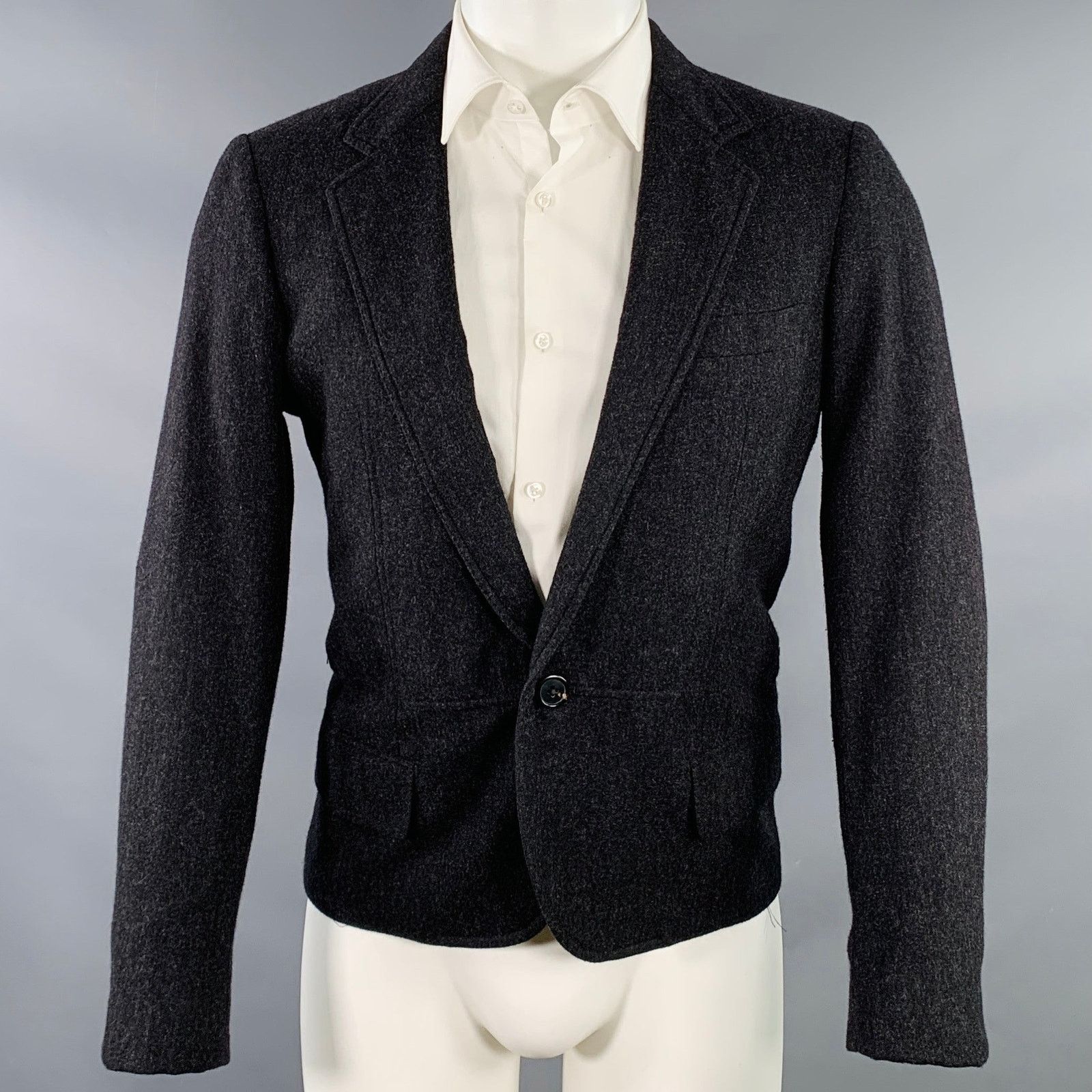 Vintage Size 38 Grey Charcoal Wool Cashmere Single Button Sport Coat Size 38R - 1 Thumbnail