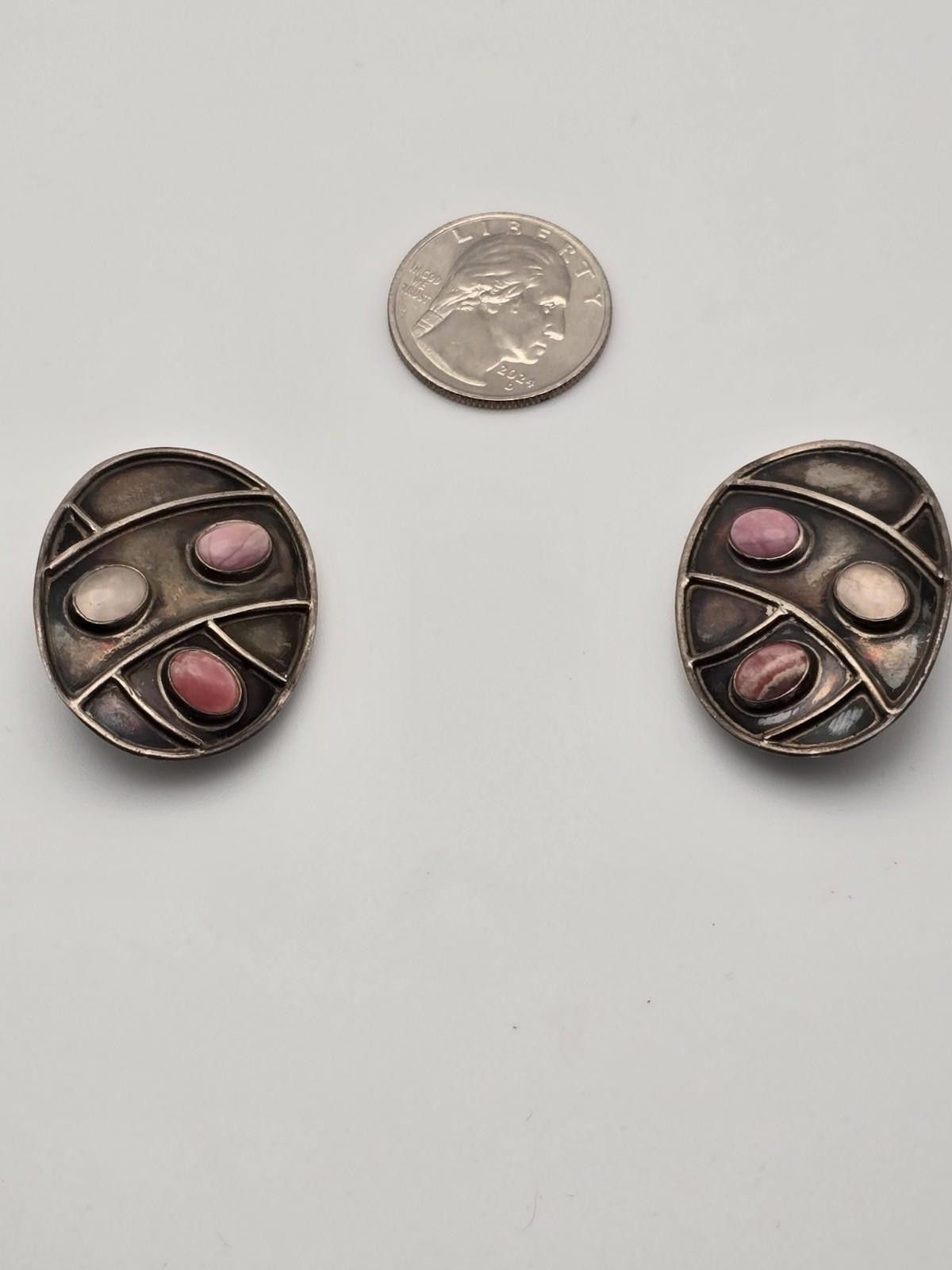 The Unbranded Brand Modernist Sterling Clip-On Earrings Pink Stone Rose Quartz Size ONE SIZE - 2 Thumbnail