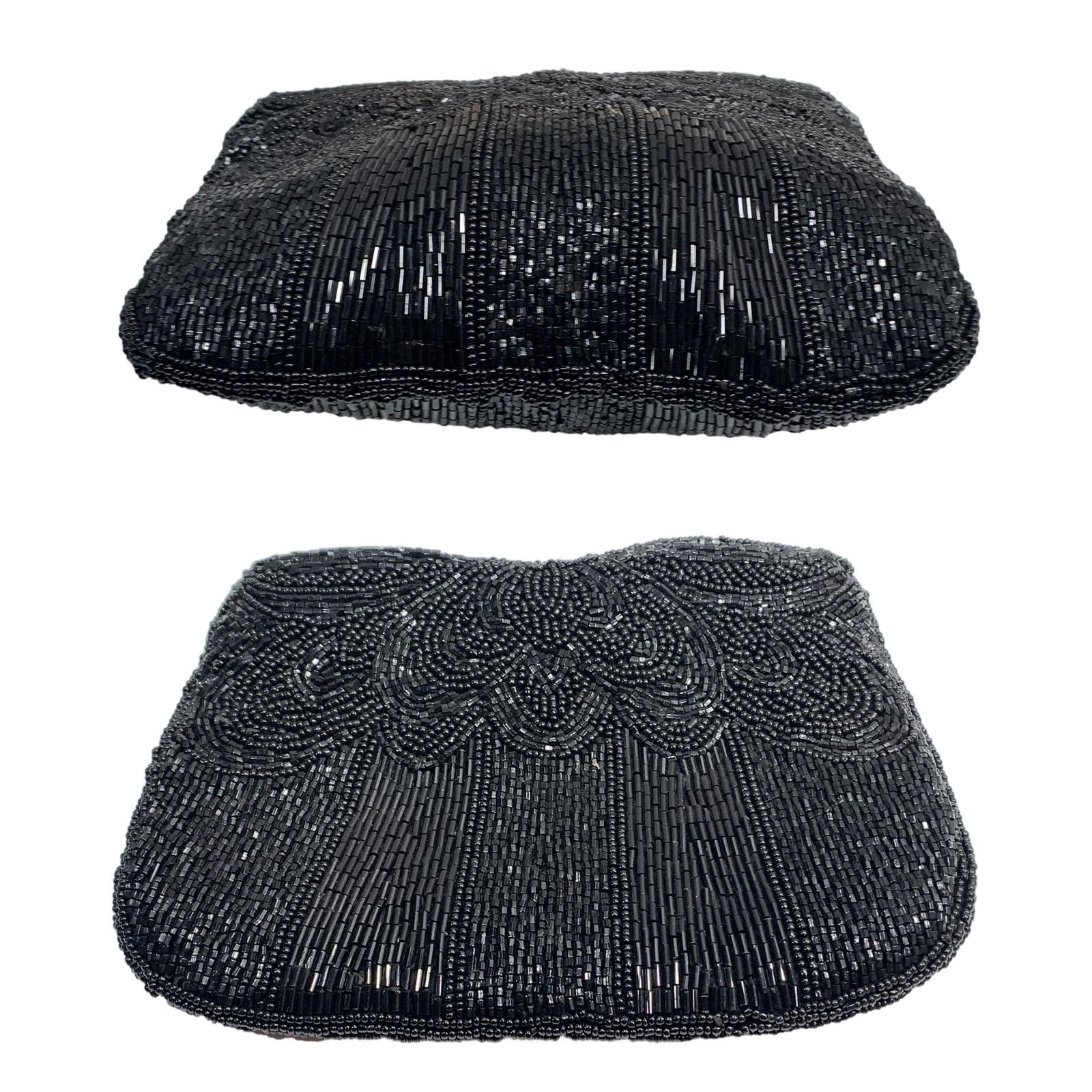 Vintage 80s does 40s Black Beaded Silk Evening Bag | Small Clutch Size ONE SIZE - 7 Thumbnail