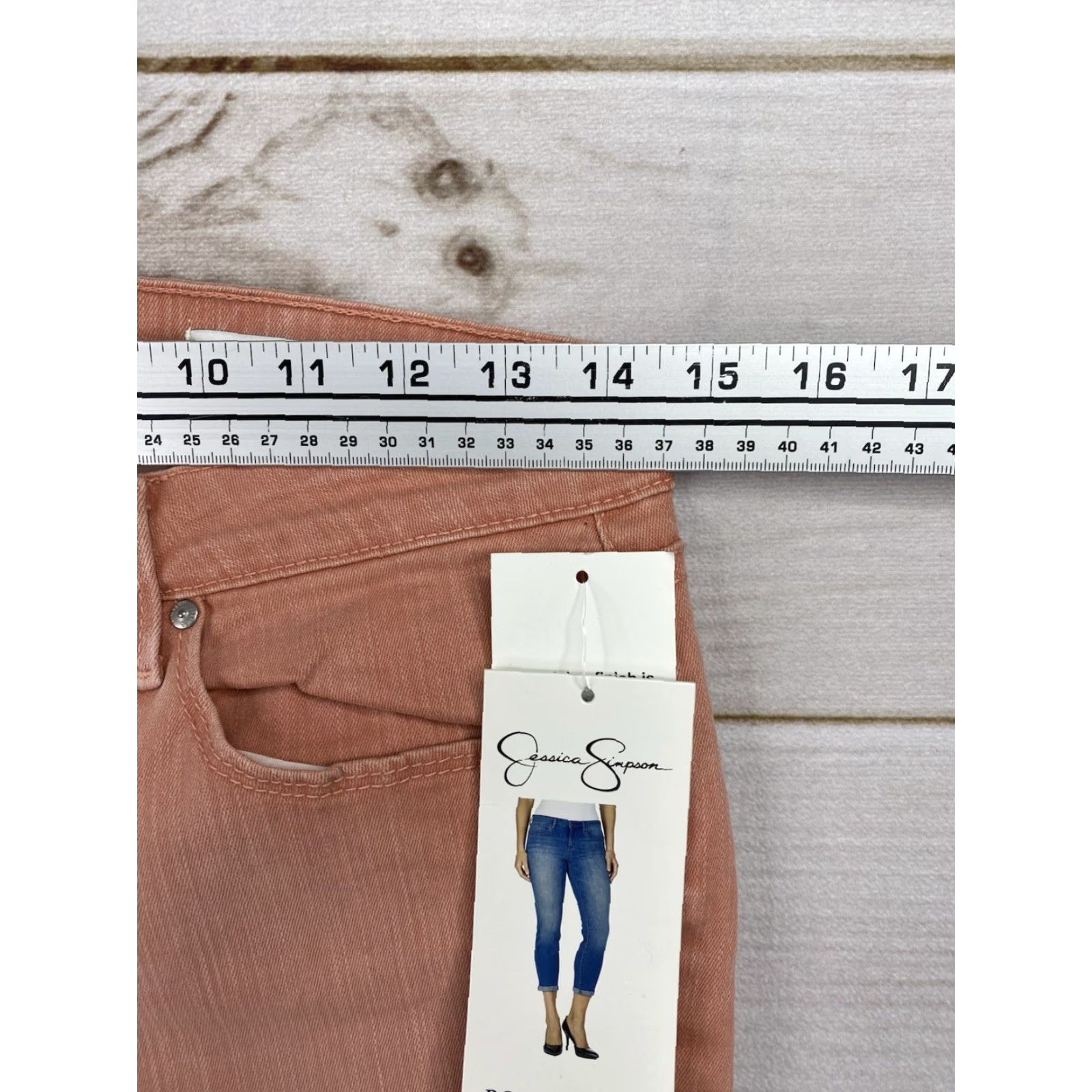 Jessica Simpson NWT Jessica Simpson Jeans Women Pants 8/29 Peach Crop Skinny Soft Stretch Denim 29 Waist Green 25 In Inseam City Style 90s Theme Mens Women Girls? Size 30" / US 8 / IT 44 - 4 Thumbnail