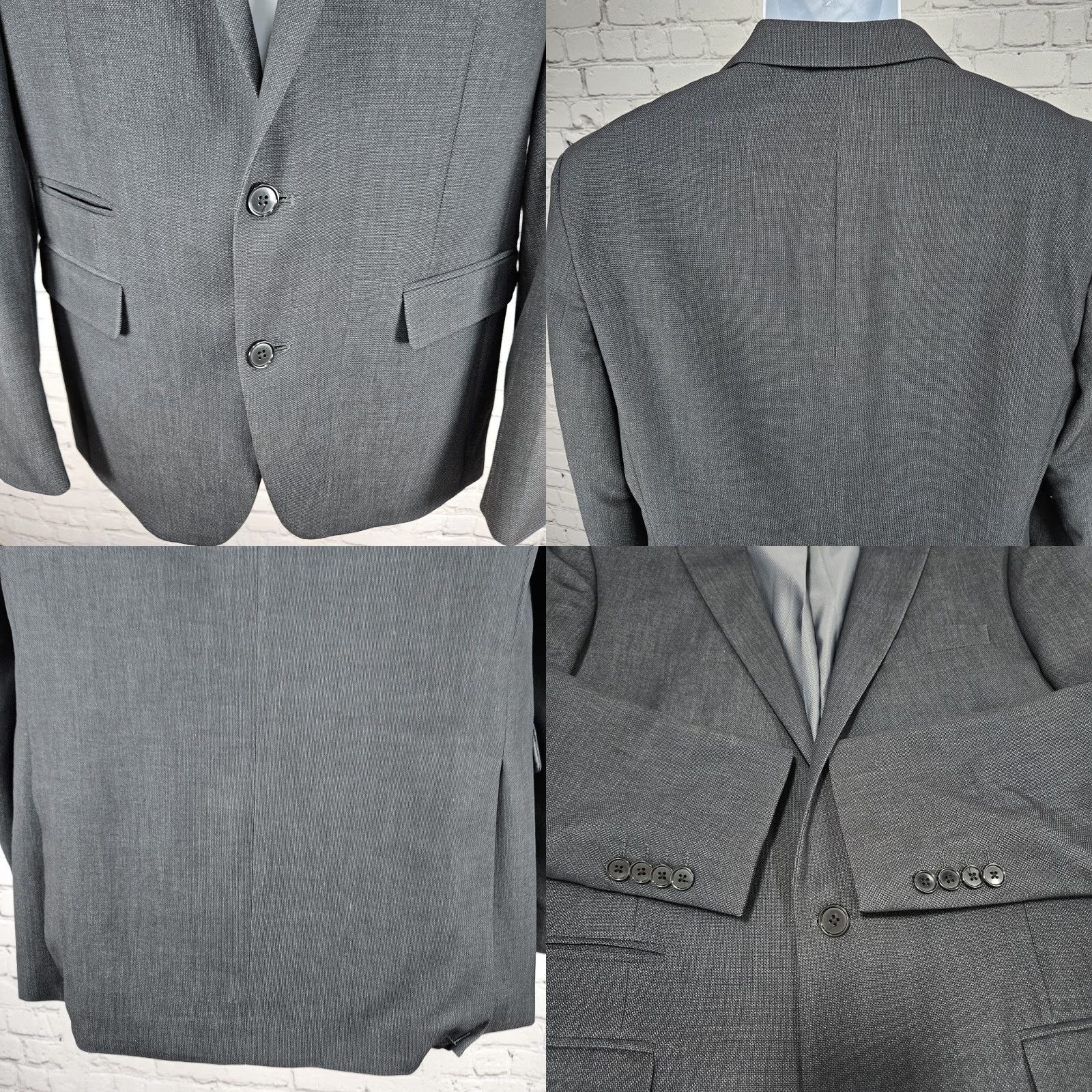 Vintage J Ferrar Slim Fit Stretch 2 Button Double-Vented Peak Blazer Sport Coat 42L Grey Men Size 42R - 8 Thumbnail