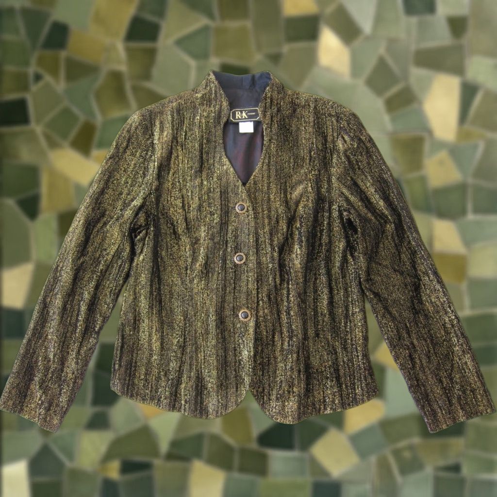Vintage VINTAGE R&K Evening Blazer Women PL Gold Sparkle Button Up Bolero Jacket Sh Size L / US 10 / IT 46 - 1 Thumbnail