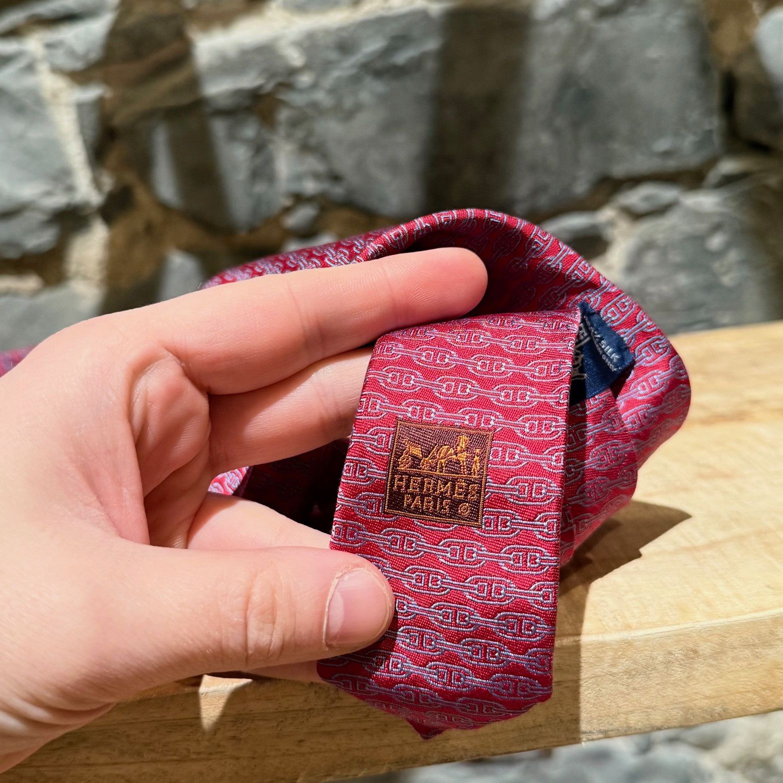 Hermes Hermès Chaine D'Ancre Horizontal Stripe Red Silk Tie Size ONE SIZE - 3 Thumbnail