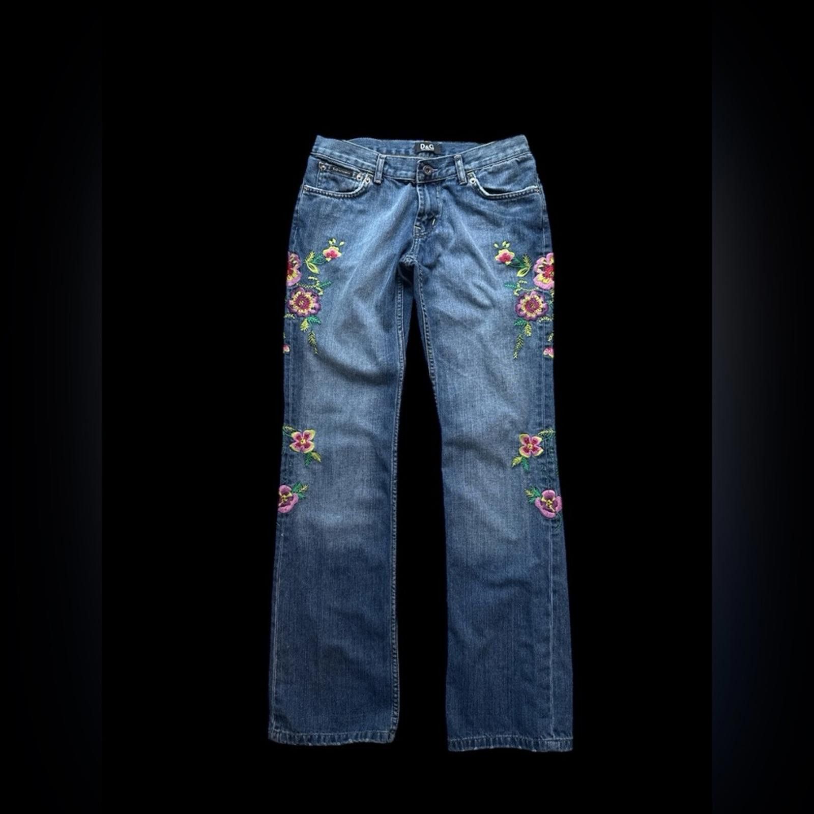 D.Gnak By Kang.D Vintage Dolce Gabanna Floral Embroidered Jeans 30 32 lowrise Size 30" / US 8 / IT 44 - 1 Thumbnail