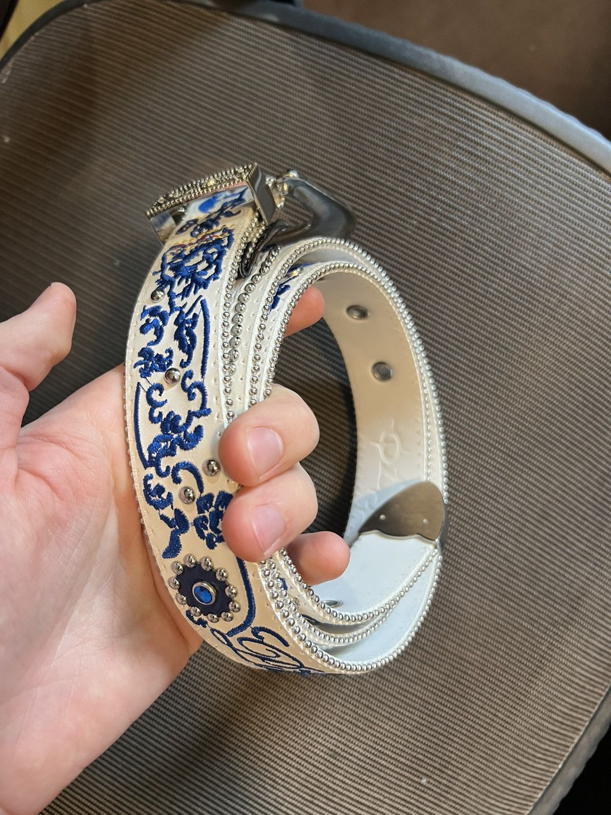 Punk and Yo PUNKANDYO CLASE AZUL WHITE LEATHER BELT Size ONE SIZE - 3 Thumbnail