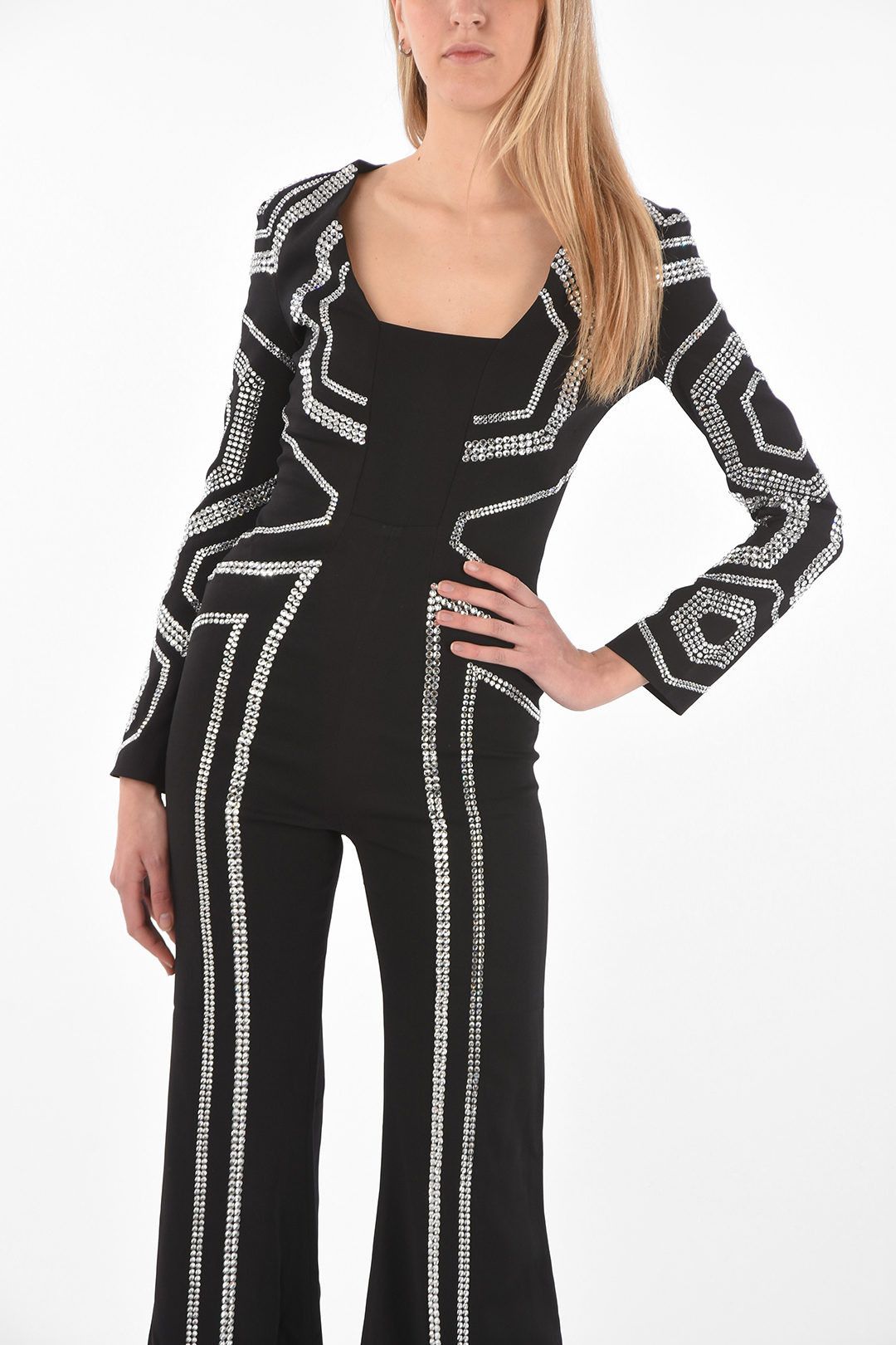 Philipp Plein og1mm0824 Rhinestoned Geometric Jumpsuit in Black Size 28" / US 6 / IT 42 - 4 Thumbnail