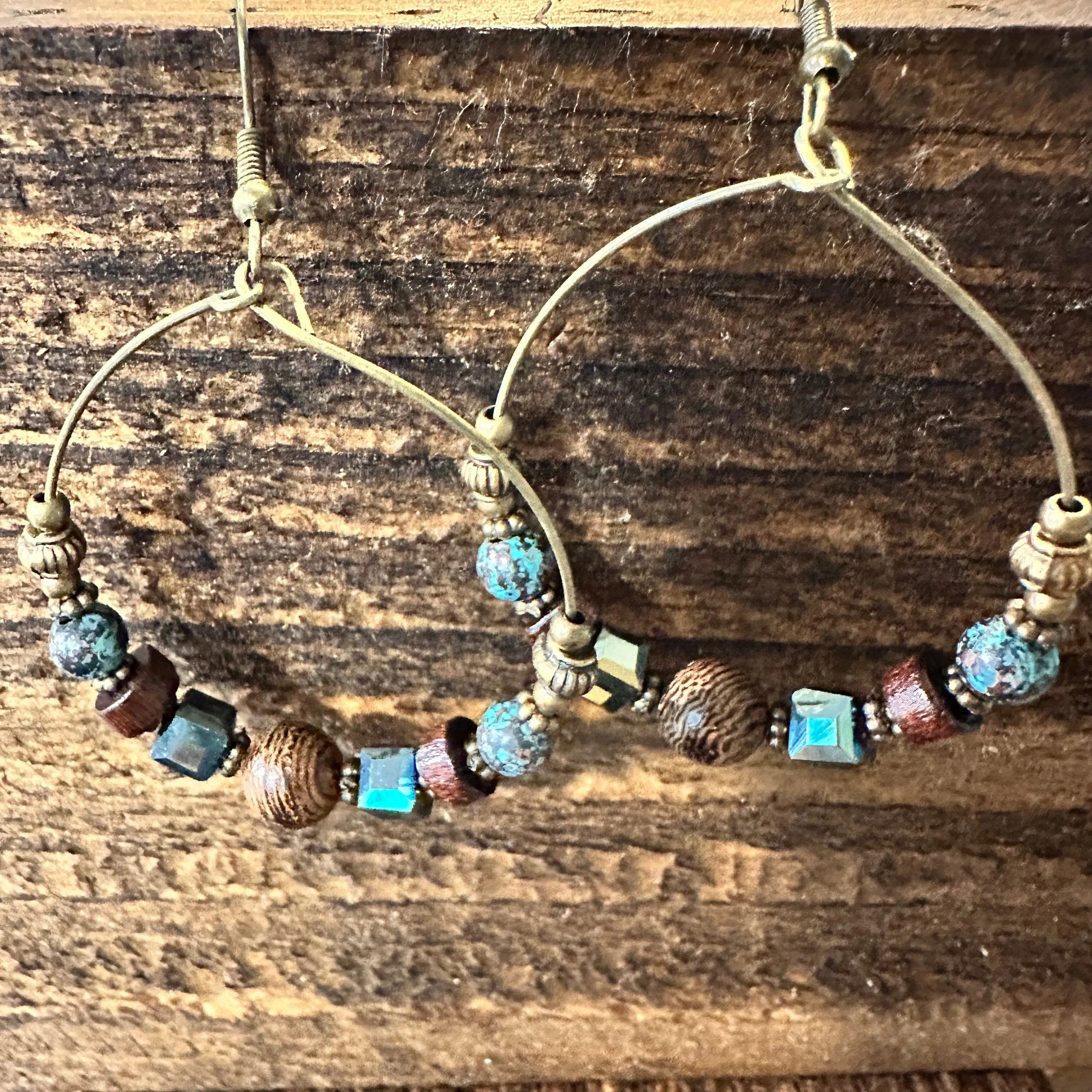 Other Handmade Western Hippie Copper Wire Wooden Beads Drop Earrin Size ONE SIZE - 1 Thumbnail