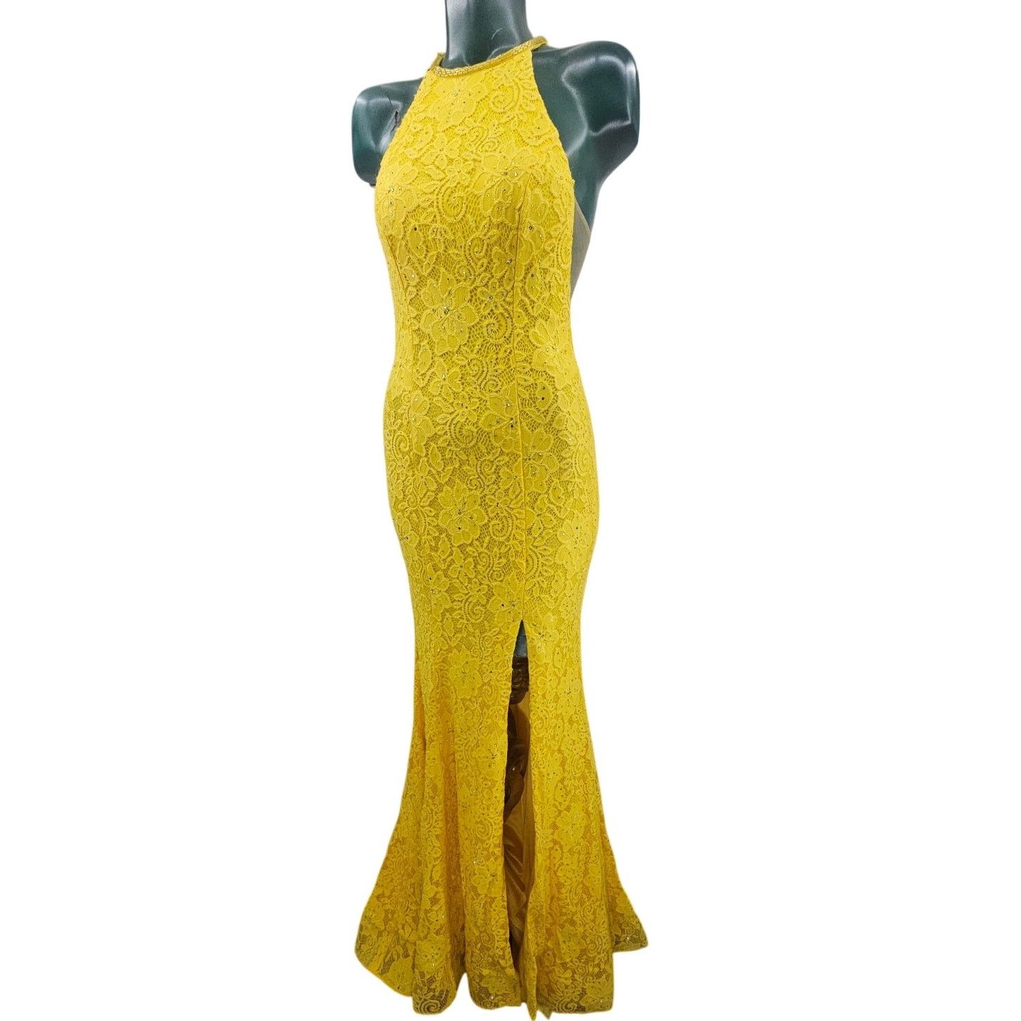 Sherri Hill Yellow Lace Ball Gown Prom Dress Long Slit 6
