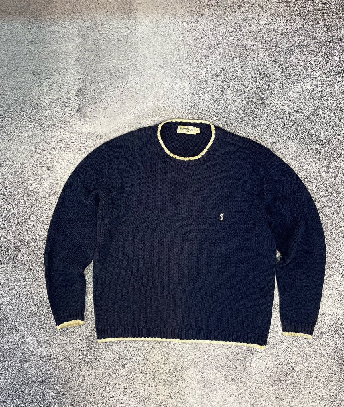 YSL Yves Saint Laurent Mens Sweater Vintage Knit Mini Logo