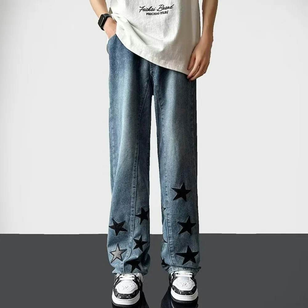 image of Vintage Gothic Men Straight Loose Jeans in Blue (Size 38)