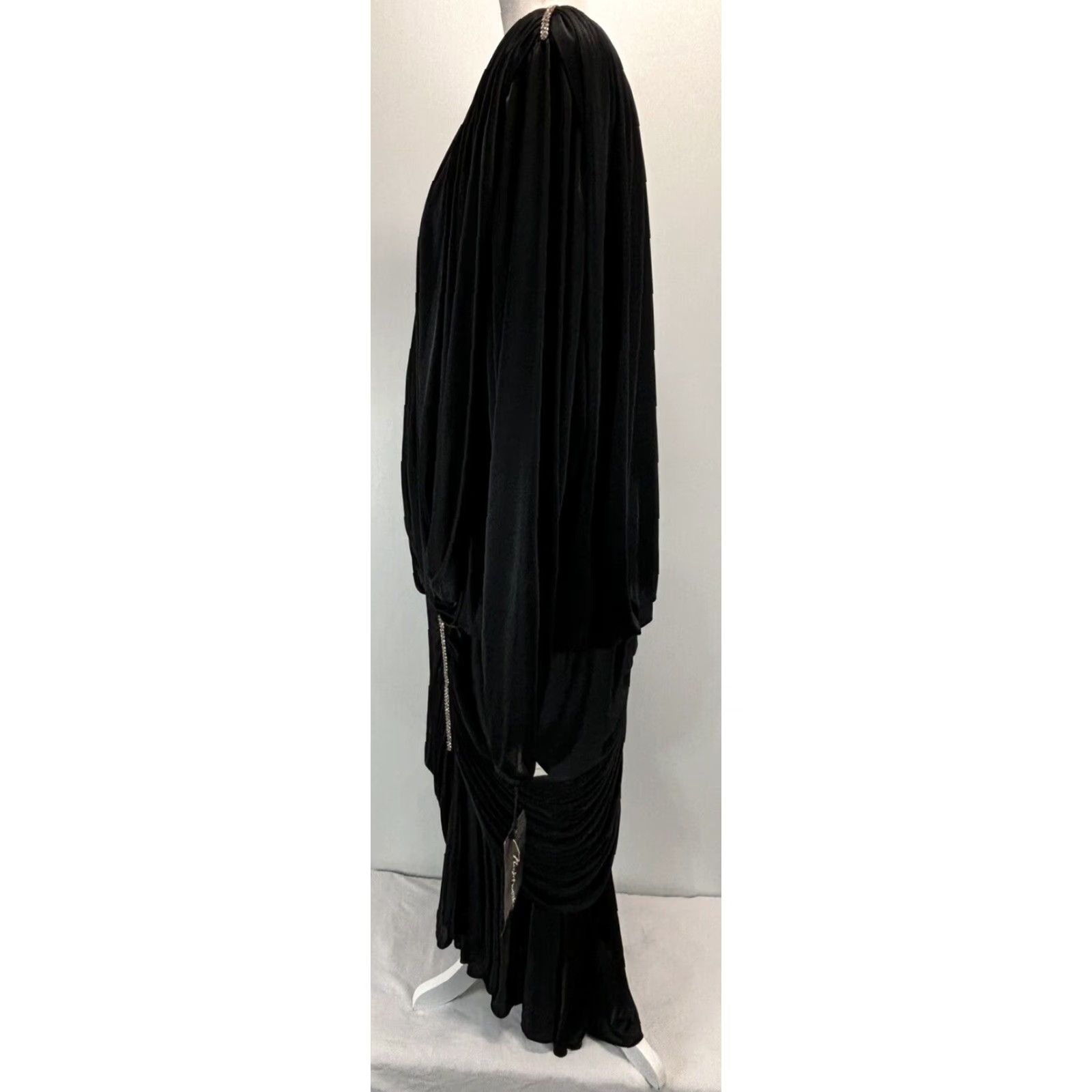 Vintage Vintage Nightworks Satin Dress Plus Size 24W Hollywood Glam Black 1980s Rhinestone Women's Size 4XL / US 24-26 - 2 Thumbnail
