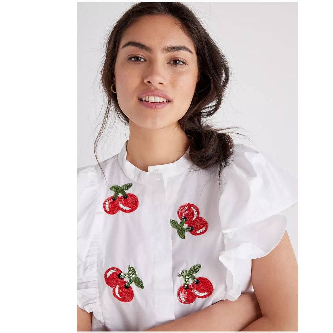 Anthropologie New Anthropologie DHRUV KAPOOR Cherries Ruffled Buttondown Size S / US 4 / IT 40 - 2 Thumbnail