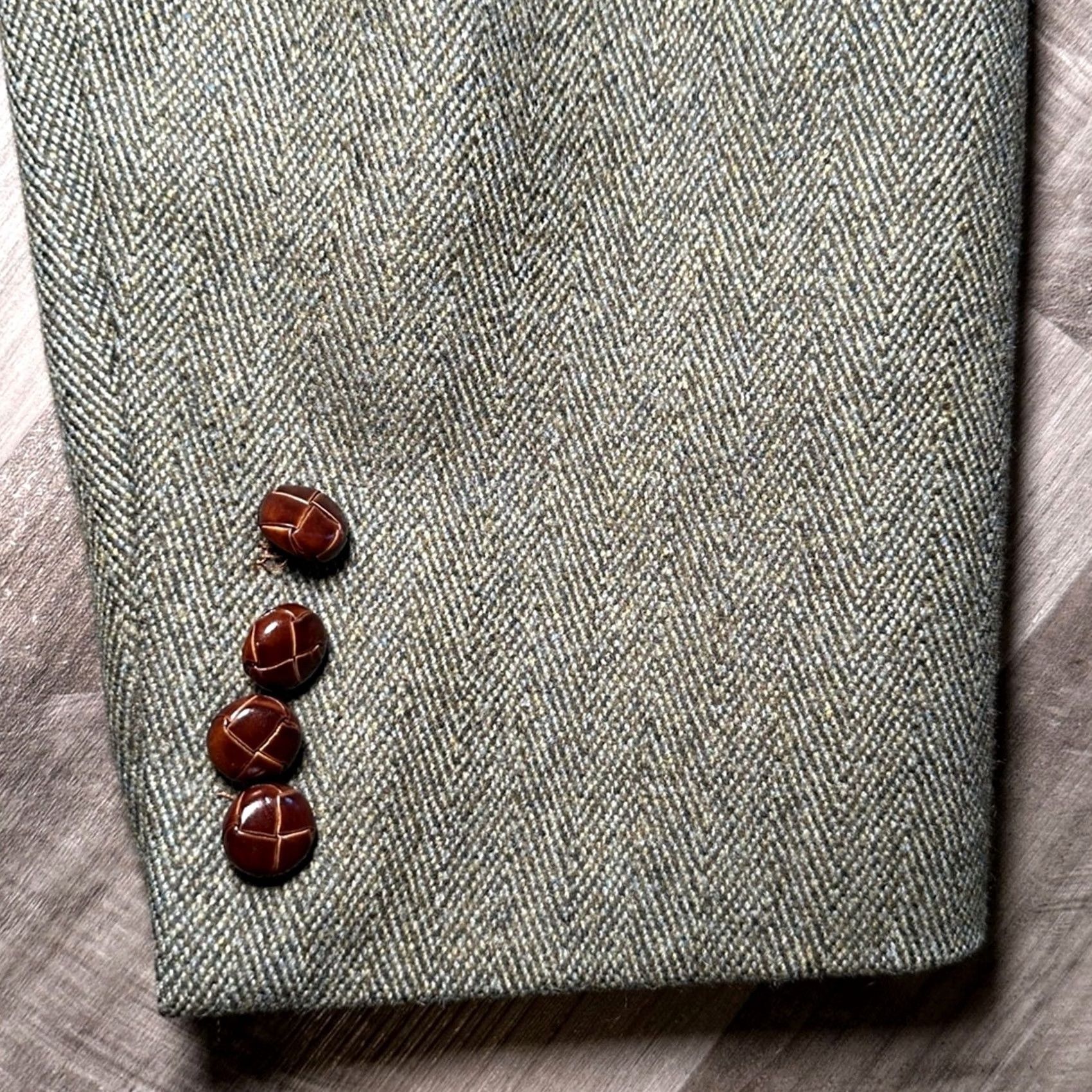 Orvis Orvis Blazer Men 42R Olive Herringbone Heavy Tweed Wool 2 Piece Buttoned Blazer - 42R Size 42R - 3 Thumbnail