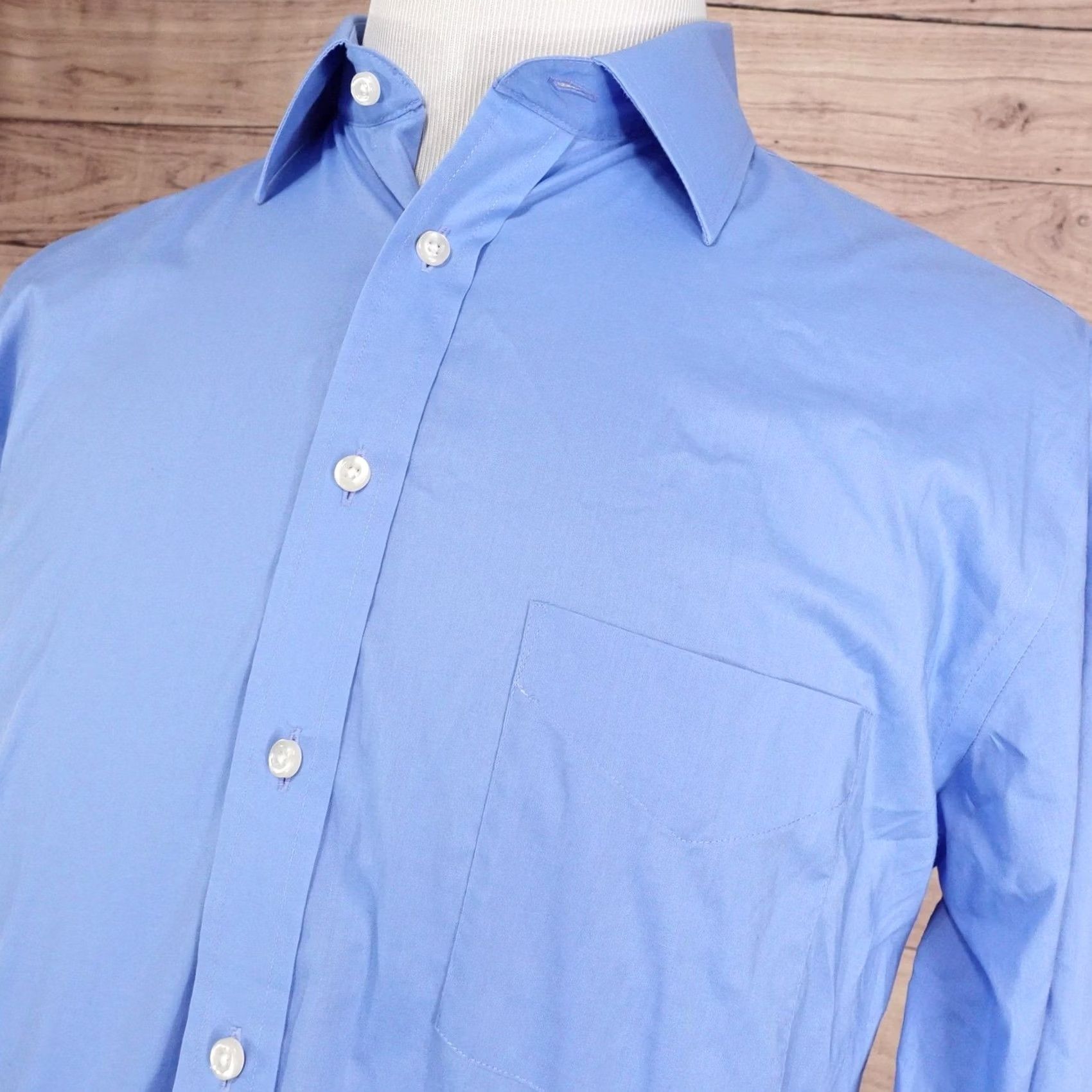 Stafford Stafford Dress Shirt Blue Regular 16.5 32/33 Easy Care Travel Broadcloth Men Shirt Size 46R - 2 Thumbnail