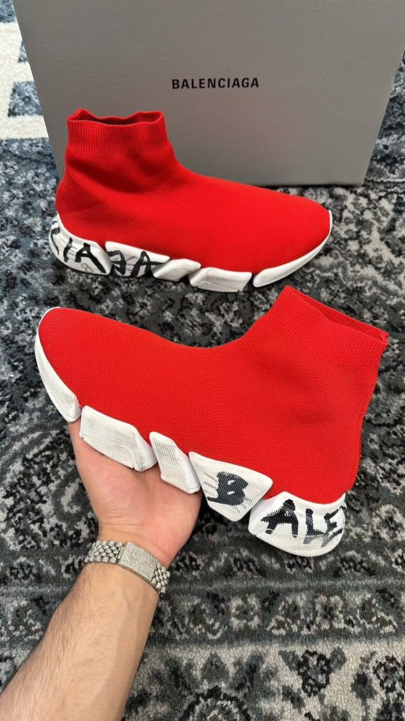 image of Balenciaga Sock Runners Size 11Us/44Eu Shoes in Red/White, Men's