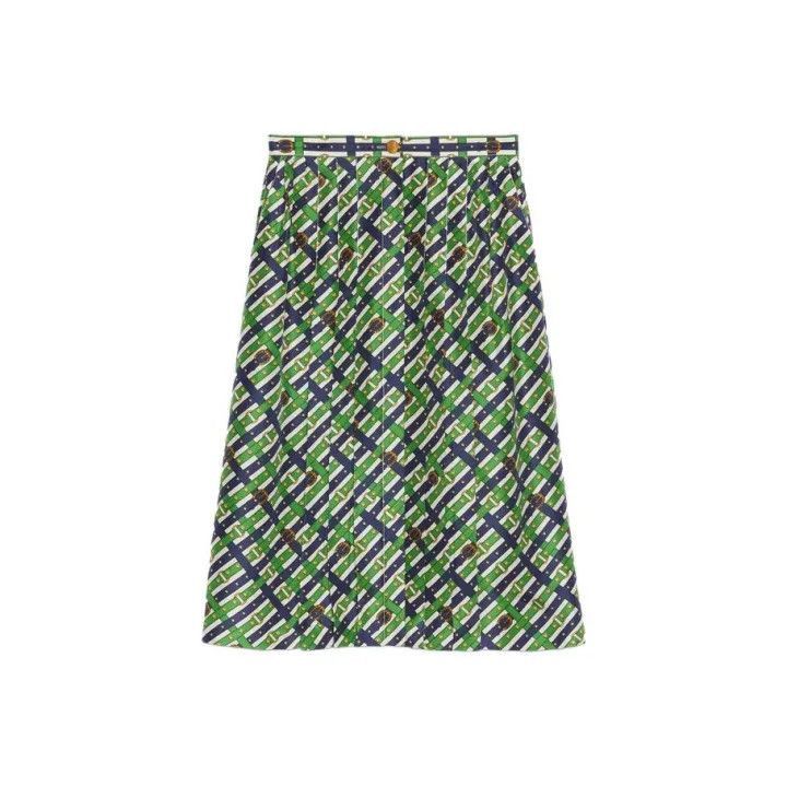 Gucci Gucci Green Patterned Silk Long Skirt-2507 Size M / US 6-8 / IT 42-44 - 7 Thumbnail