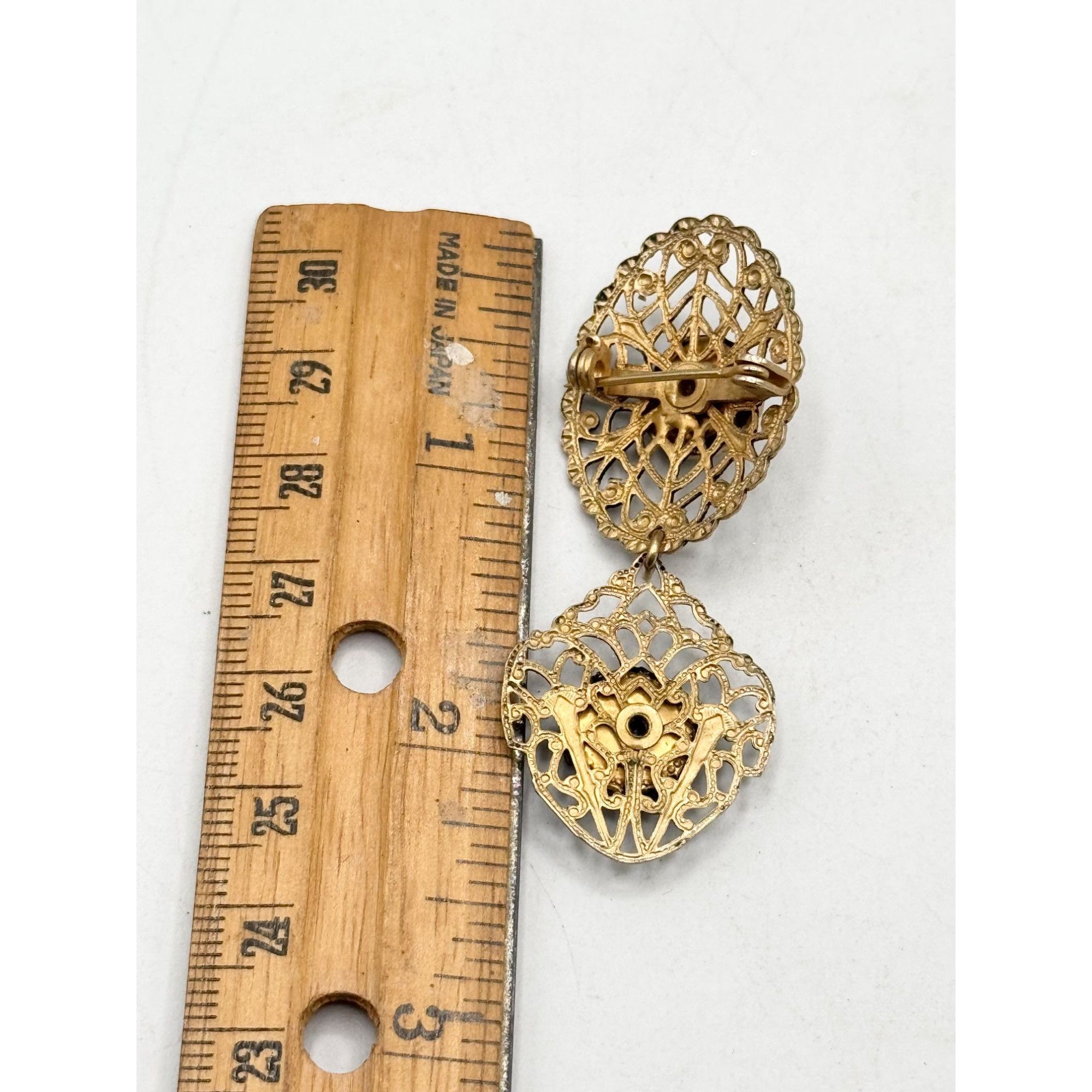 Vintage Vintage filigree black glass cameo dangle brooch pin Size ONE SIZE - 4 Thumbnail