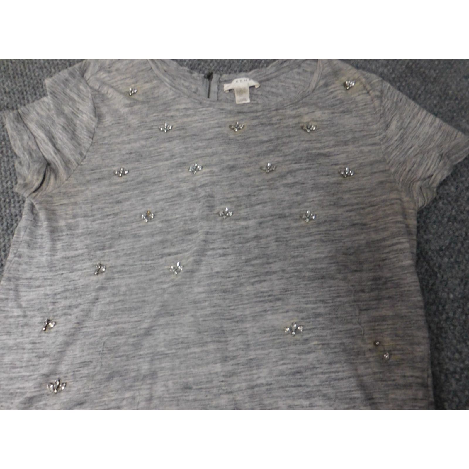 Vintage Kenar Blouse Womens Large Gray Lightweight Short Sleeve Collared Floral Pattern Ruffle Casual Shirt Size L / US 10 / IT 46 - 5 Thumbnail