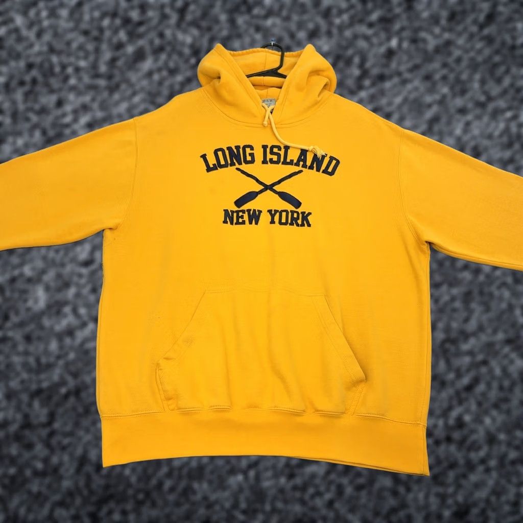Vintage MV Sport Hoodie Mens XL Yellow Long Island New York Graphic Fleece Streetwear Size US XL / EU 56 / 4 - 1 Thumbnail