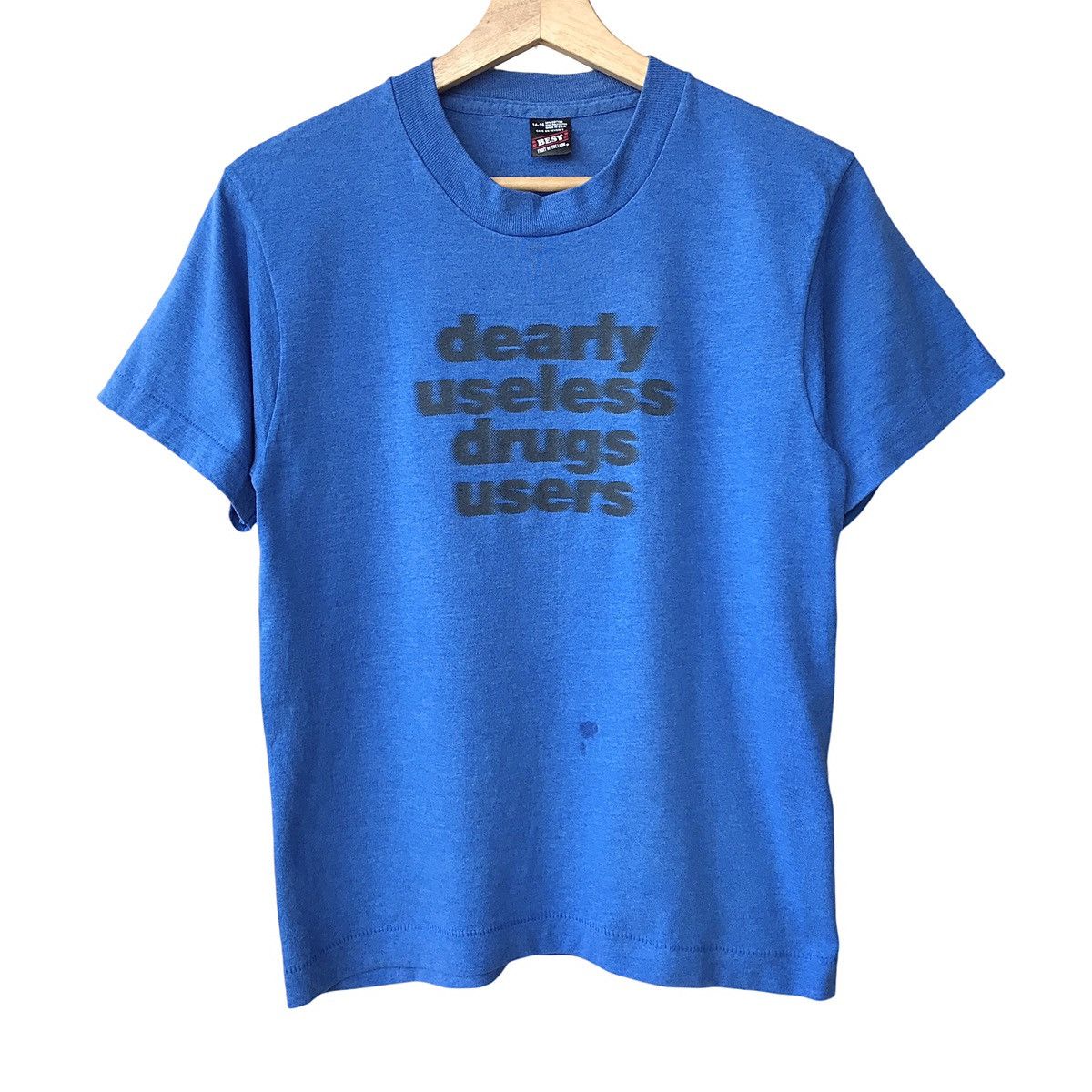 Fruit Of The Loom FOTL Best USA Vintage 1980s Drugs Wording Tee Size US S / EU 44-46 / 1 - 1 Thumbnail