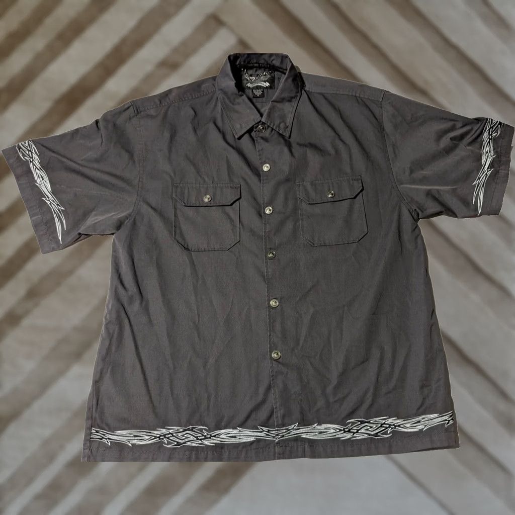 Vintage CHROME EAGLE Shirt Men XL Gray Snap Button Embroidered Moto Mechanics Short Sleeve Cotton Blend Size US XL / EU 56 / 4 - 1 Thumbnail