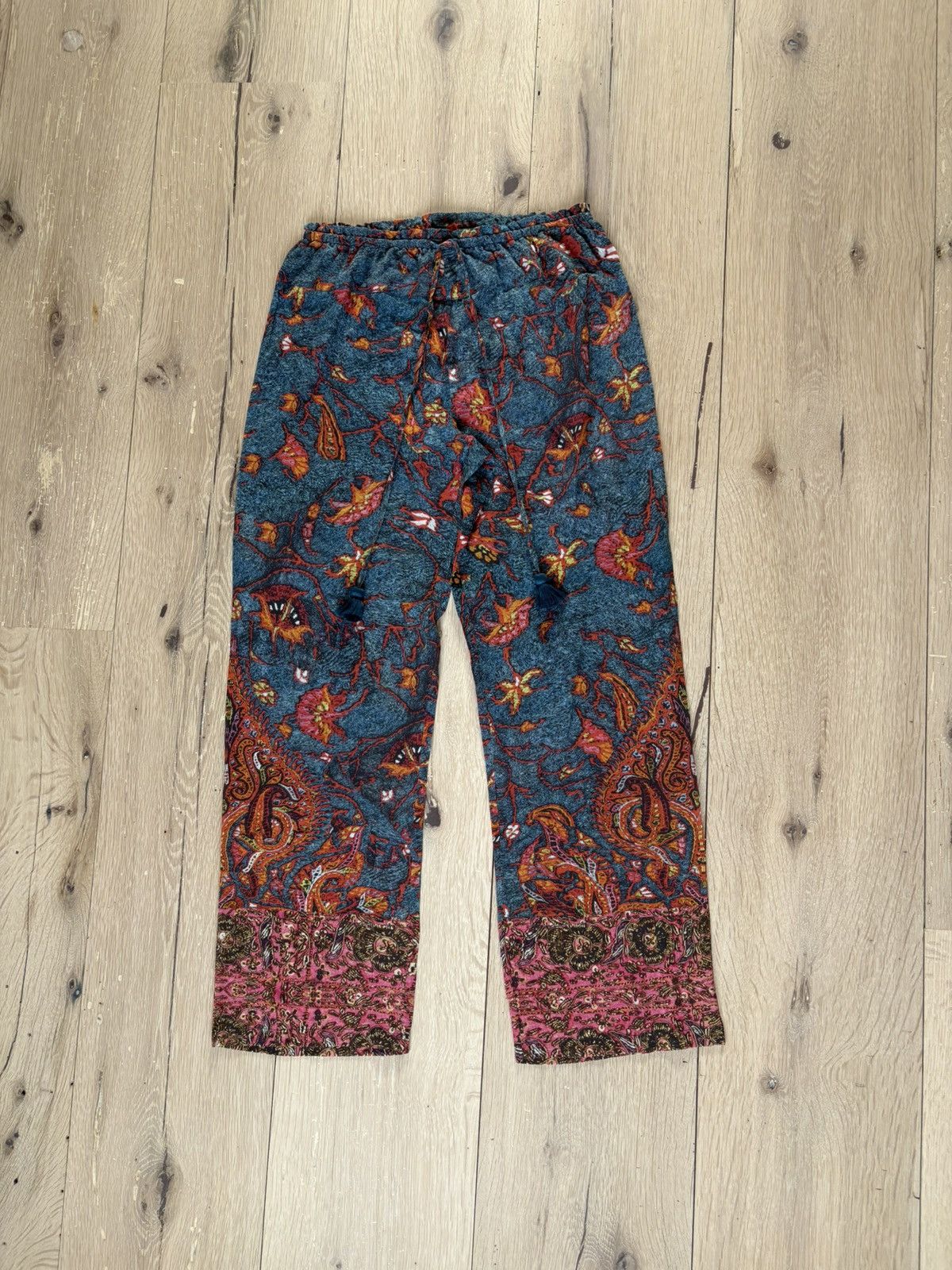 Figue Beautiful Figue Silk Bohemian Wide Leg Pants in Teal Floral Size 28" / US 6 / IT 42 - 1 Thumbnail