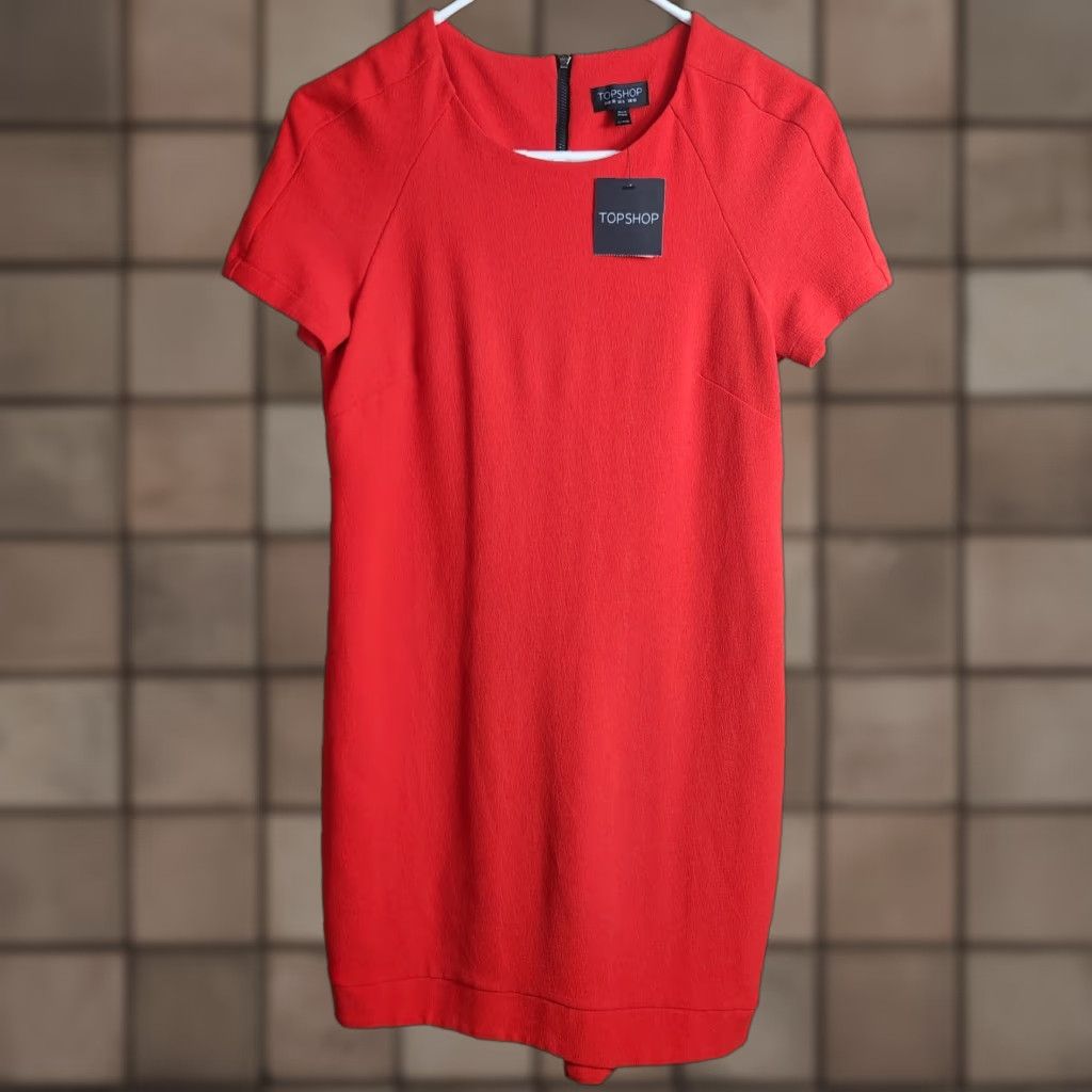 Topshop Topshop Womens |US 6| Tomato Red Orange Crepe Short Sleeve Mini Shift Dress NWT Size 28" / US 6 / IT 42 - 1 Thumbnail