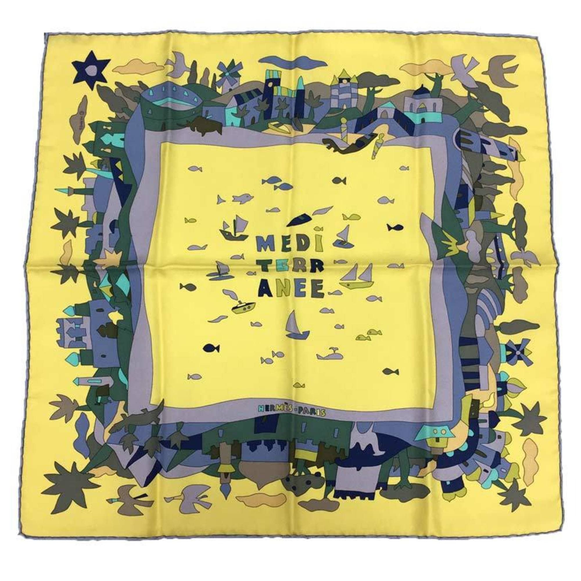 Hermes HERMES scarf/muffler, Carre 45, MEDI TERR ANEE (Mediterranean Garden), yellow, 100% silk. Size ONE SIZE - 1 Thumbnail