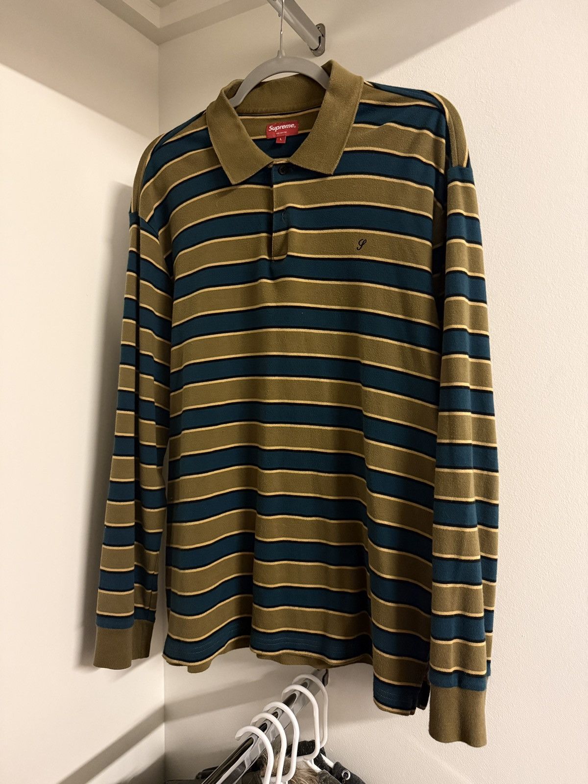 Supreme Supreme Stripe Velour L/S Polo | Grailed