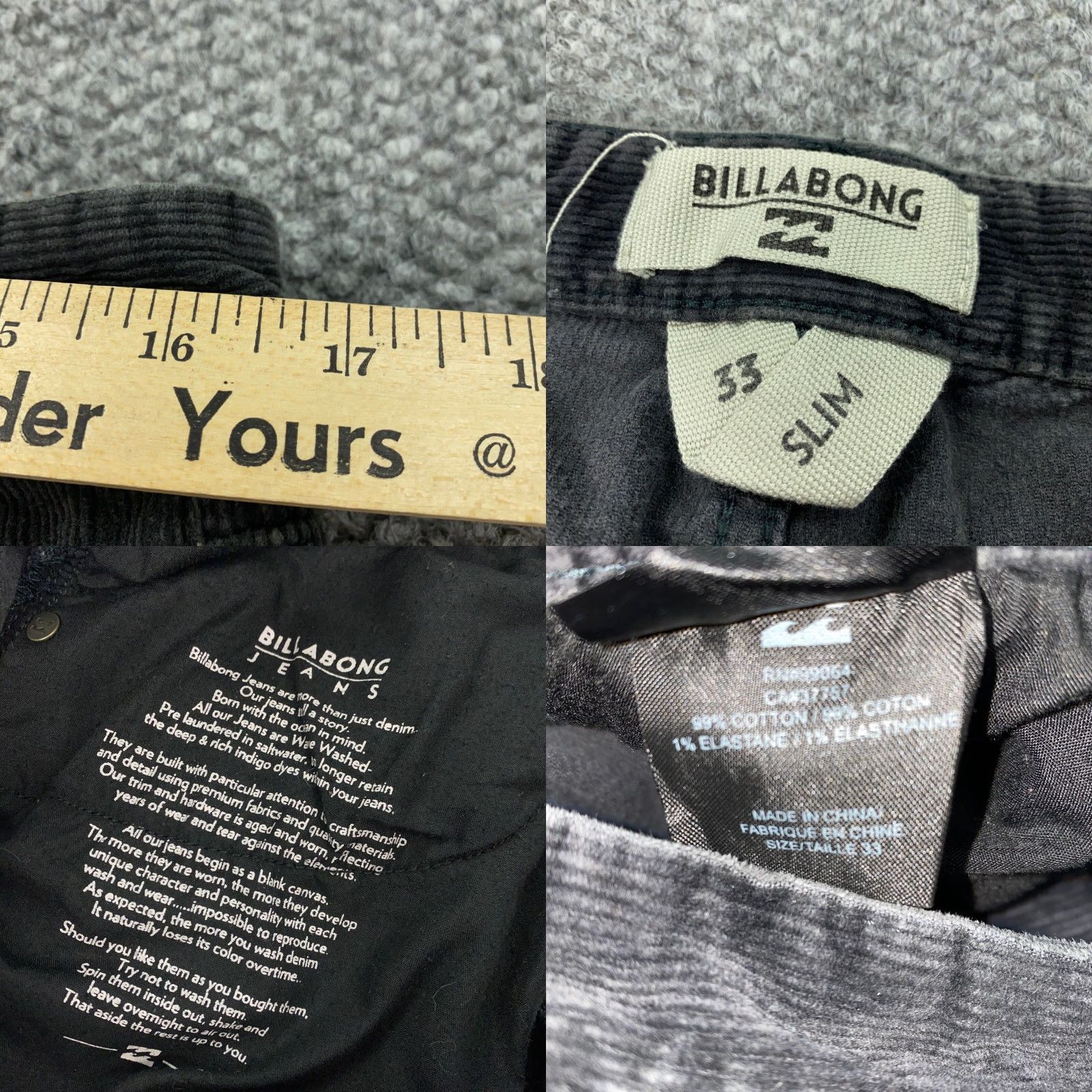 Billabong Billabong Corduroy Pants Mens Size 33 Slim Gray Stretch Beach Skater Grunge Size US 33 - 8 Thumbnail