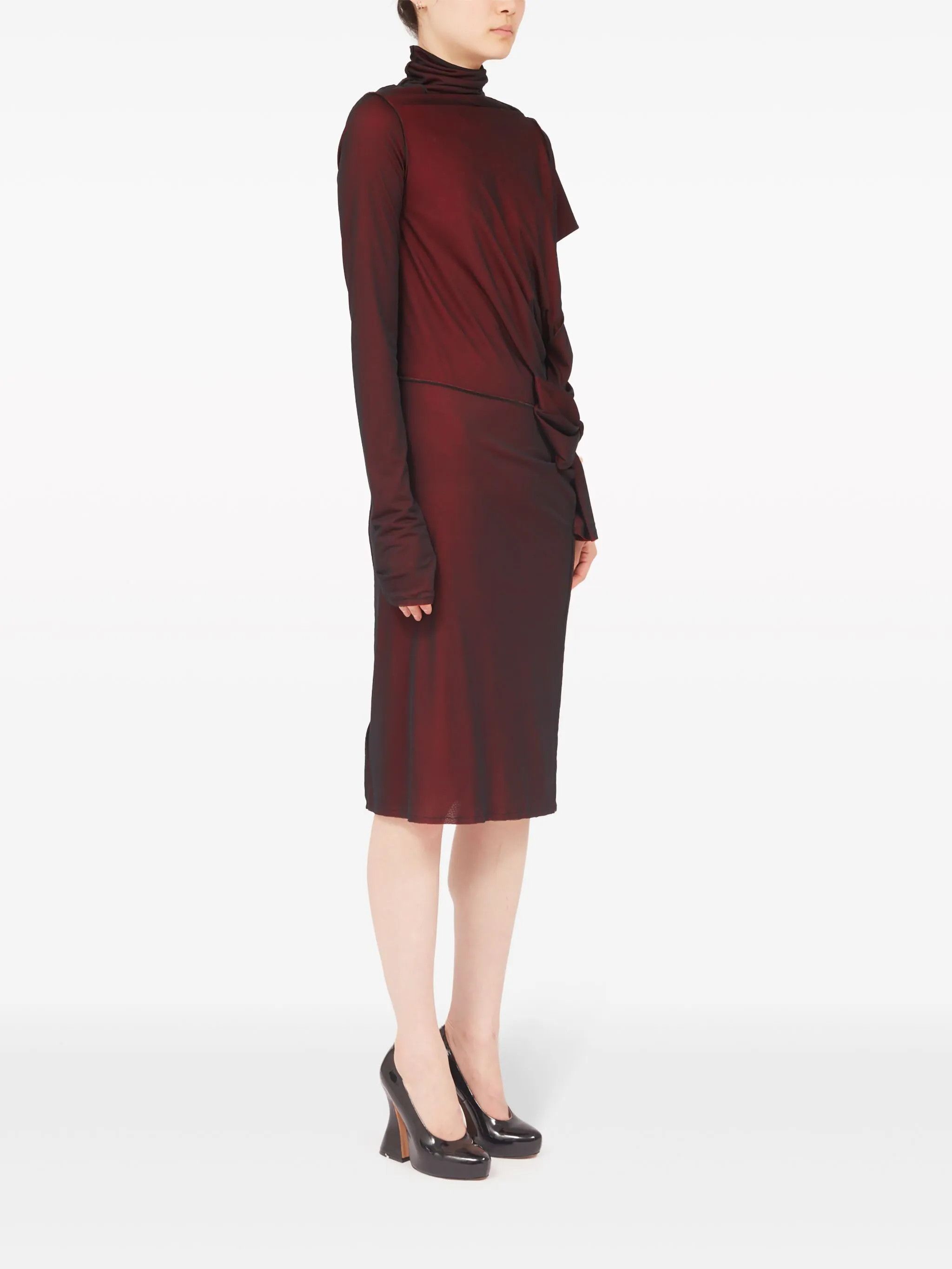 Maison Margiela o1y0625 Midi Dress in Burgundy Size M / US 6-8 / IT 42-44 - 2 Thumbnail