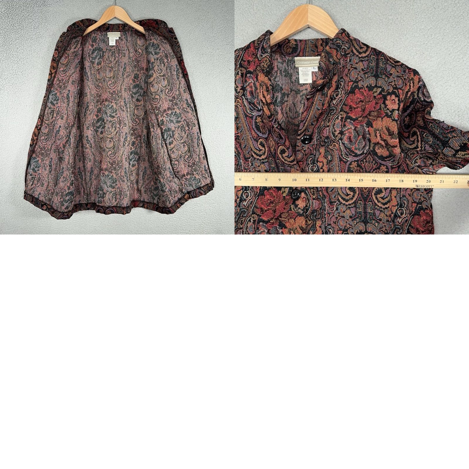 Coldwater Creek Coldwater Creek Jacket Womens Large Tapestry Jacquard Paisley Boho Statement PCS Multicolor Polyester Button Lining Viscose Casual Women's Jacket Size L / US 10 / IT 46 - 8 Thumbnail