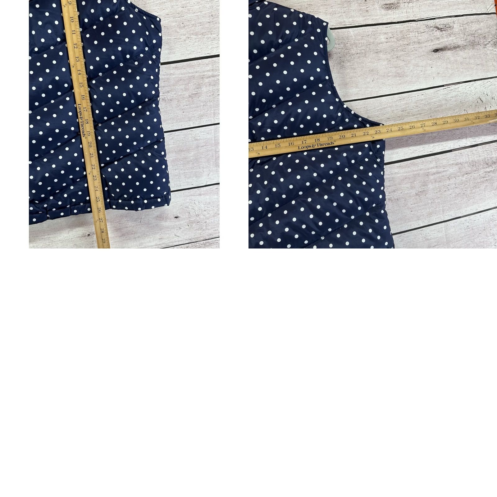 Lands\' End Vest Women XL Blue White Polka Dot Full Zip Down Puffer