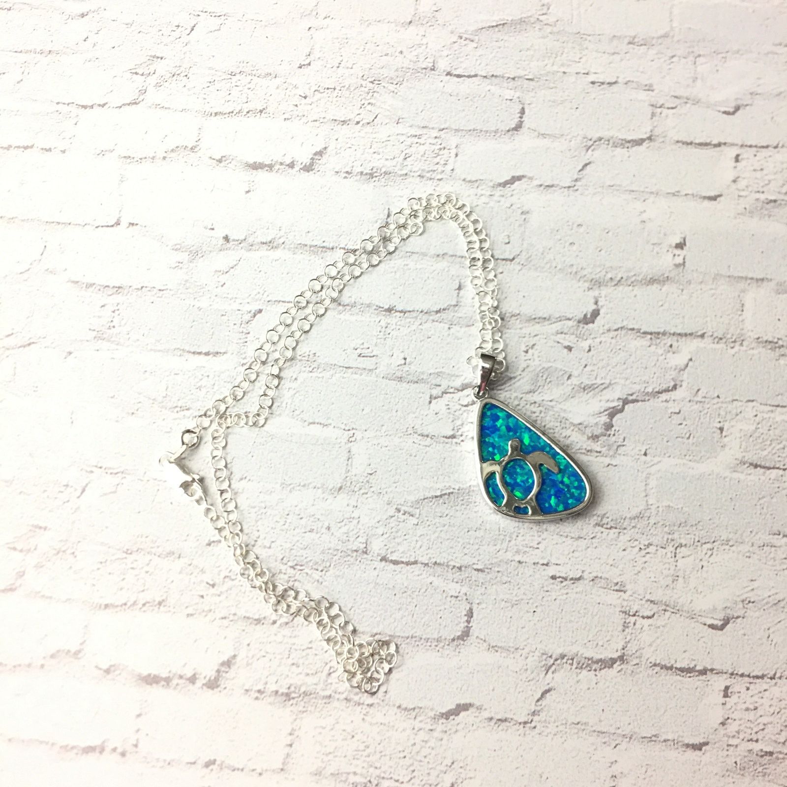 The Unbranded Brand Sterling Silver Lab opal Turtle Necklace Size ONE SIZE - 5 Thumbnail