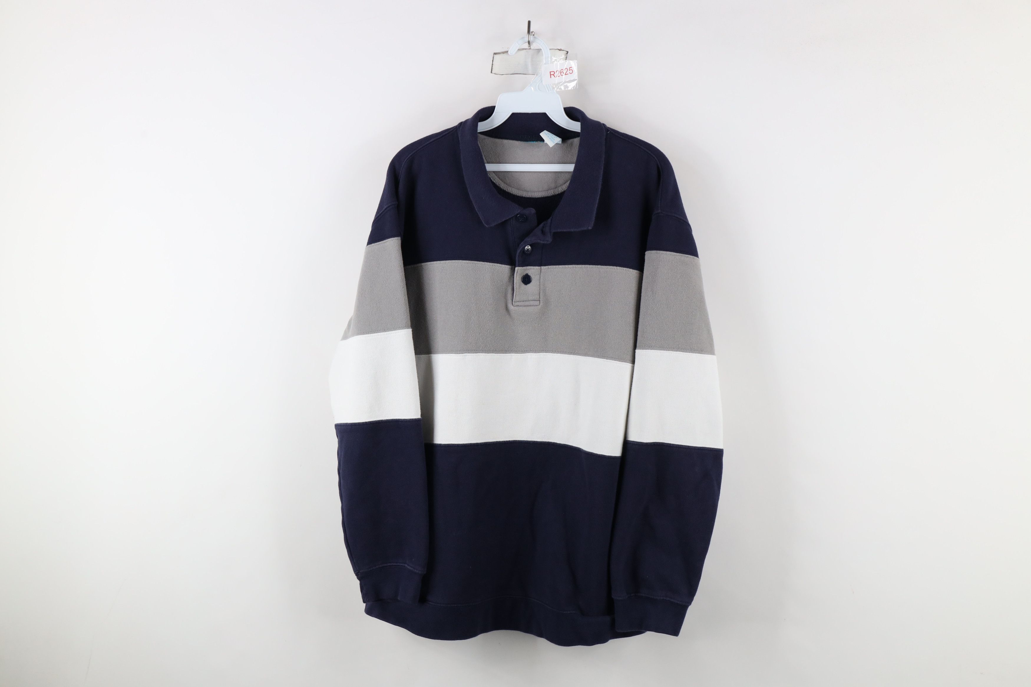 Vintage Vintage 90s Streetwear Block Striped Collared Sweatshirt Size US L / EU 52-54 / 3 - 1 Thumbnail
