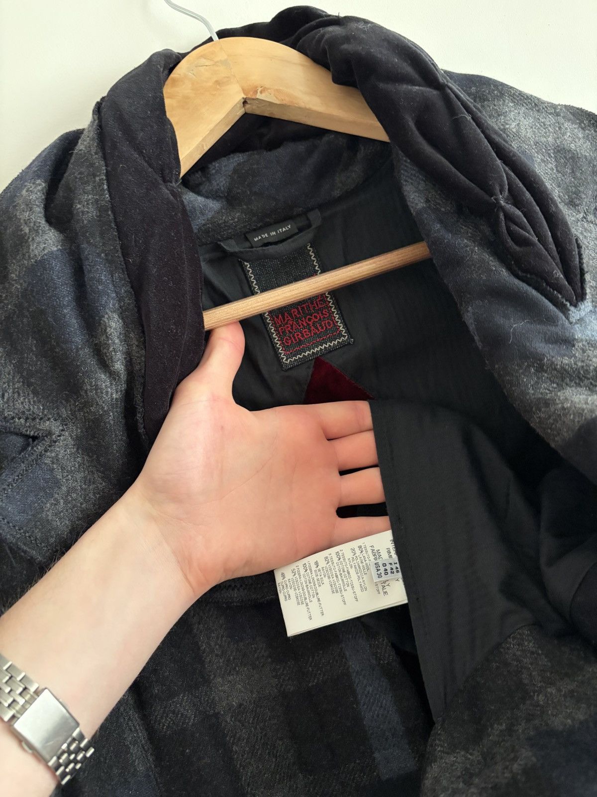 Marithe + Francois Girbaud MFG Avant-Garde Wool Plaid Coat with Velour Panels Size L / US 10 / IT 46 - 5 Thumbnail