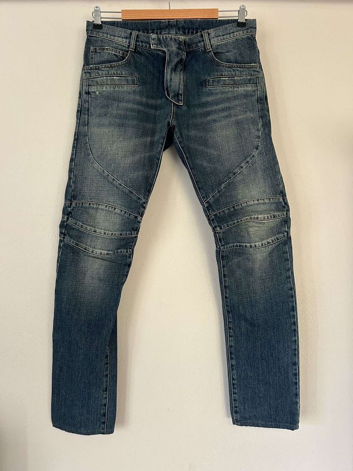 Balmain Blue Denim Biker Jeans Size US 31 - 1 Thumbnail